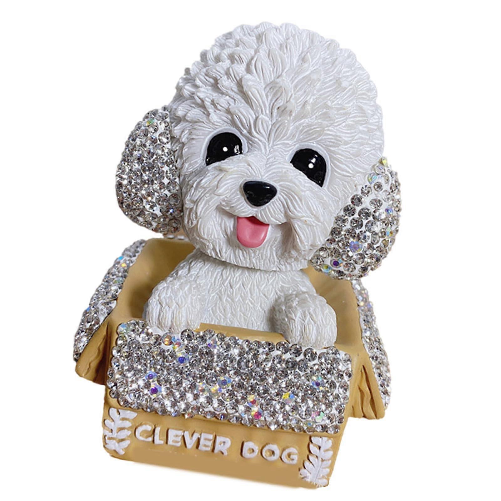 Dog Bobble Head Rhinestone Car Dashboard Ornament For Office And Home Decor