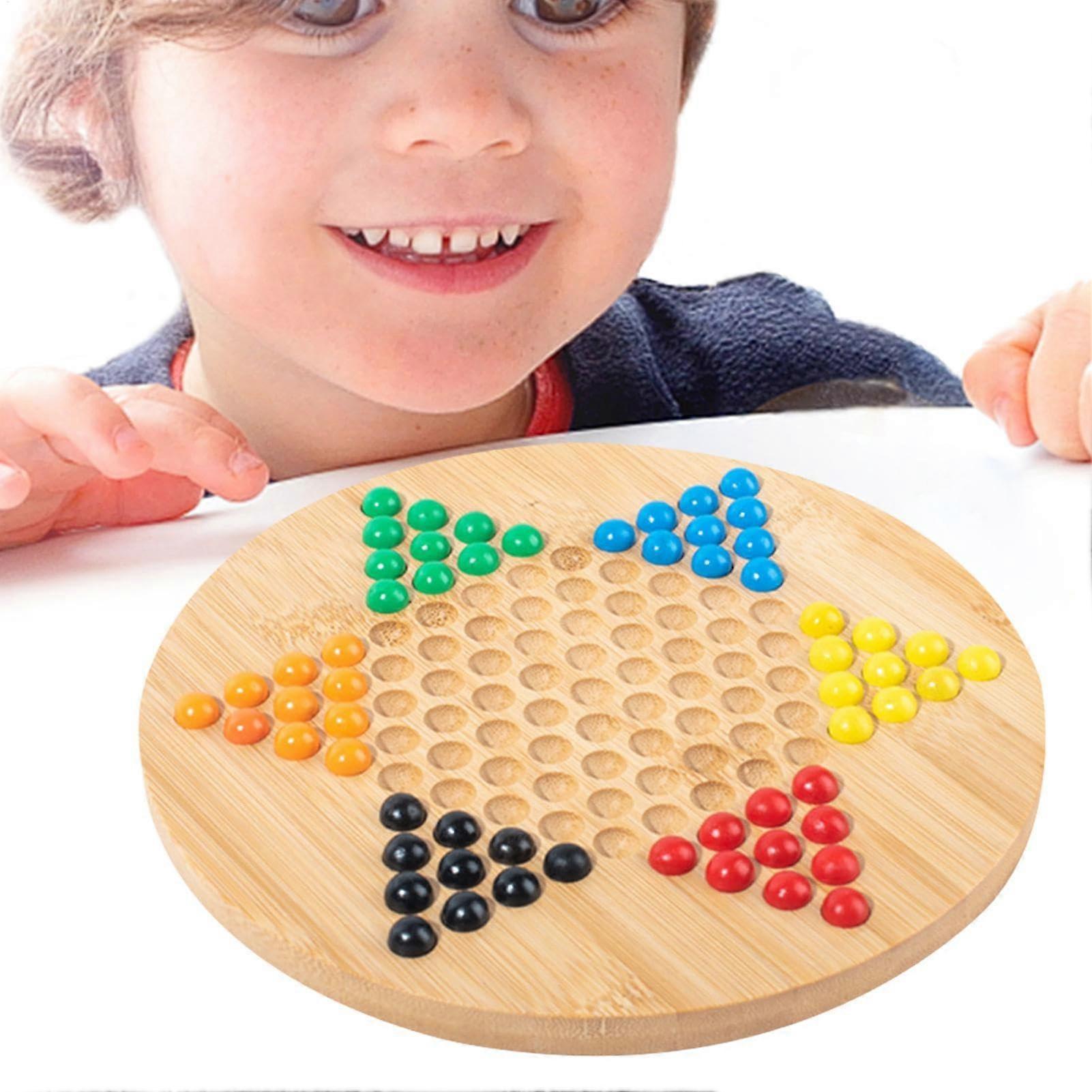 Chinese Checkers Game Set – Hexagonal Wooden Pieces, Classic Board Game with Glass Beads for Fun Strategy Play