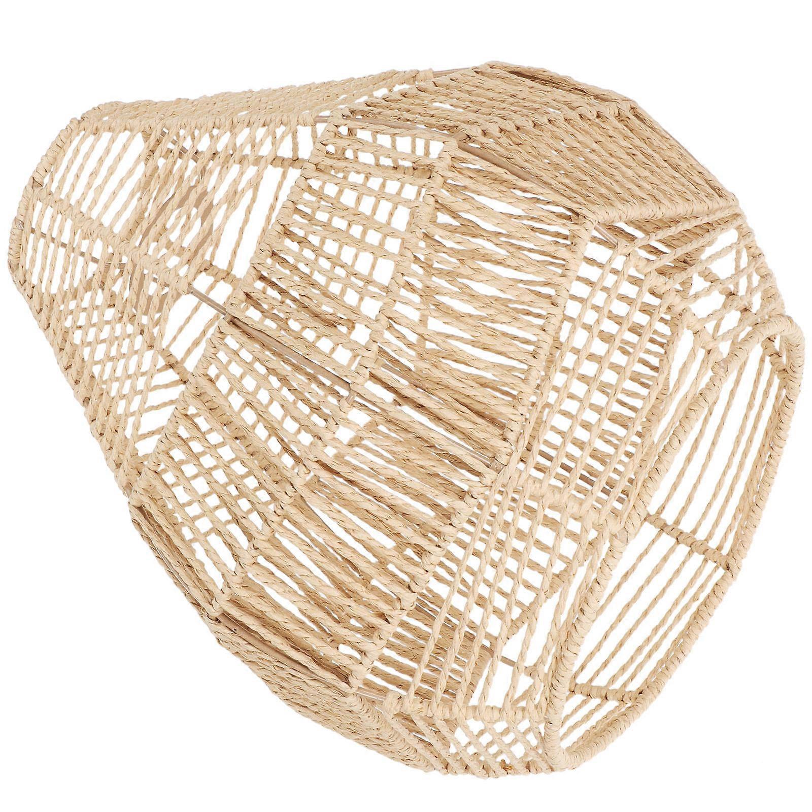 Woven Pendant Lamp Shade Rattan Style Lampshade Simple Style Minimalist Design Iron Paper Material Round Woven Pattern For Chandelier Wall Lamp 1Pcs