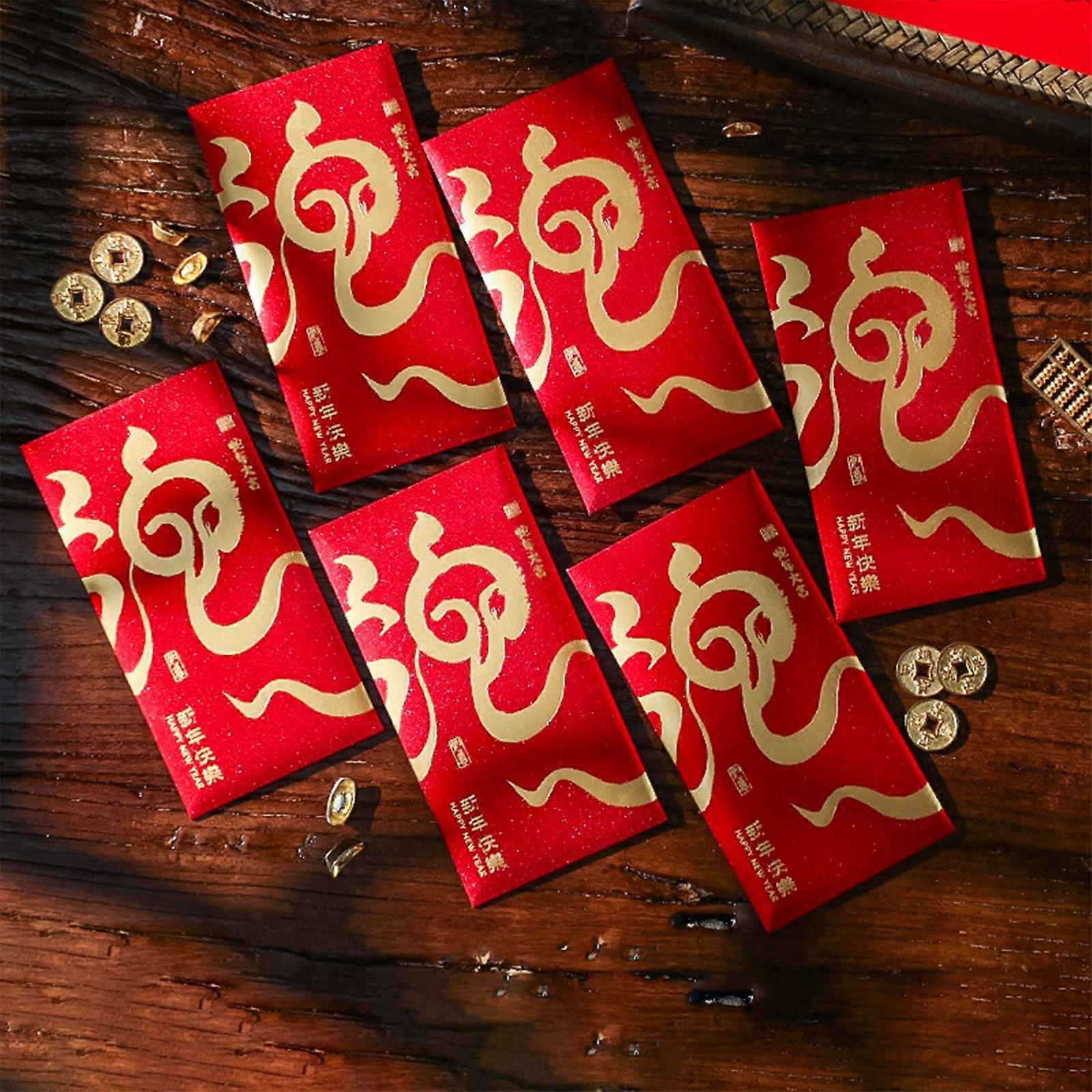 2025 Year of the Snake Red Envelopes - 6 Pack Lucky Money Pouches for Spring Festival Decorations and New Year Gifts