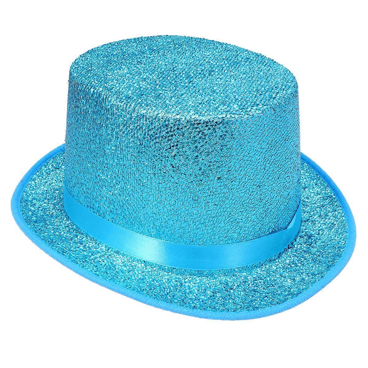 Blue Glitter Hat for Party Use Made of Polyester Perfect for Magician Performance and Cosplay 1 size fits most
