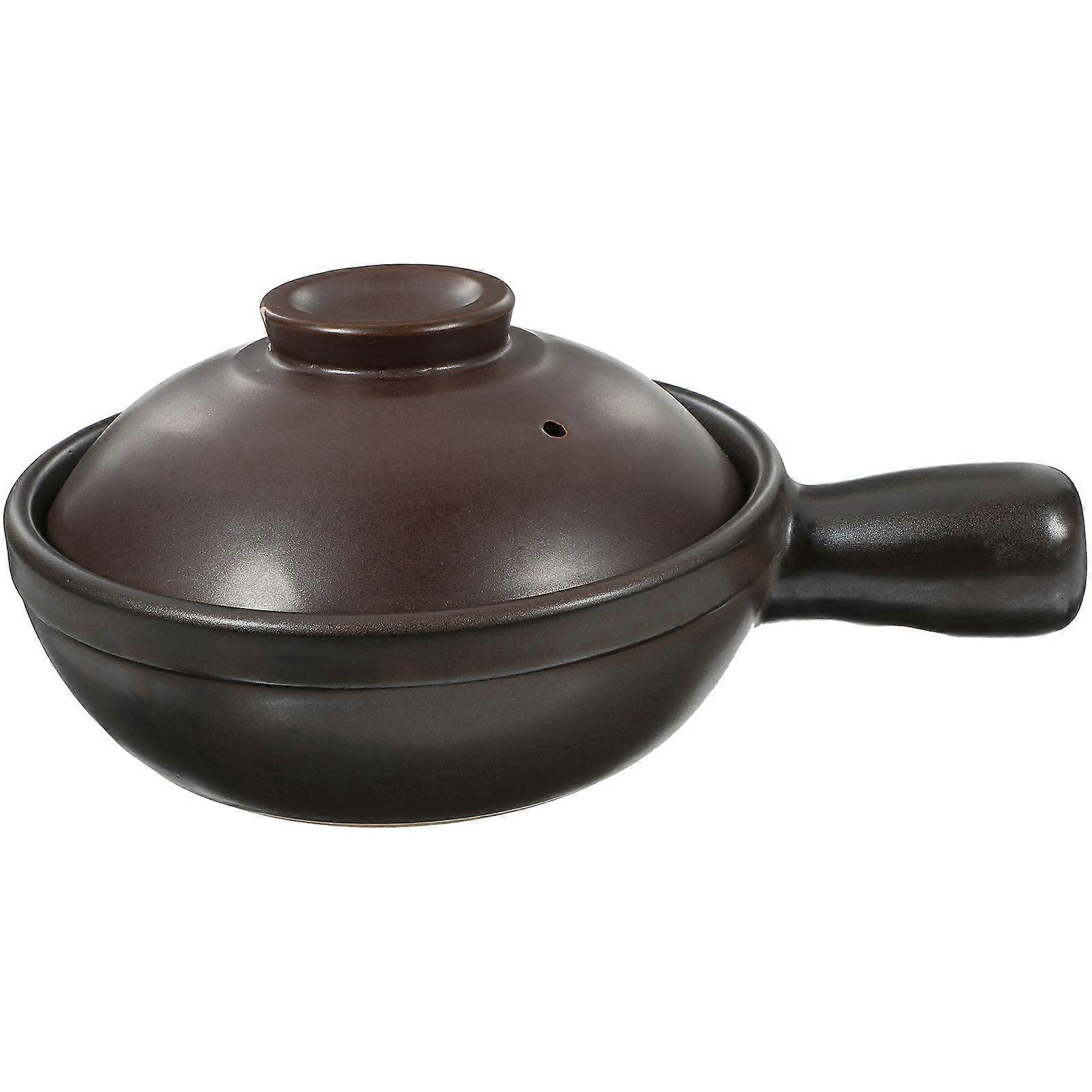 Asian Cooking Pot Ceramic Casserole Dishes Round With Handle Traditional Design For Family Dinners 9.1×6.7×3.5in Soup Rice Pot 1Pcs