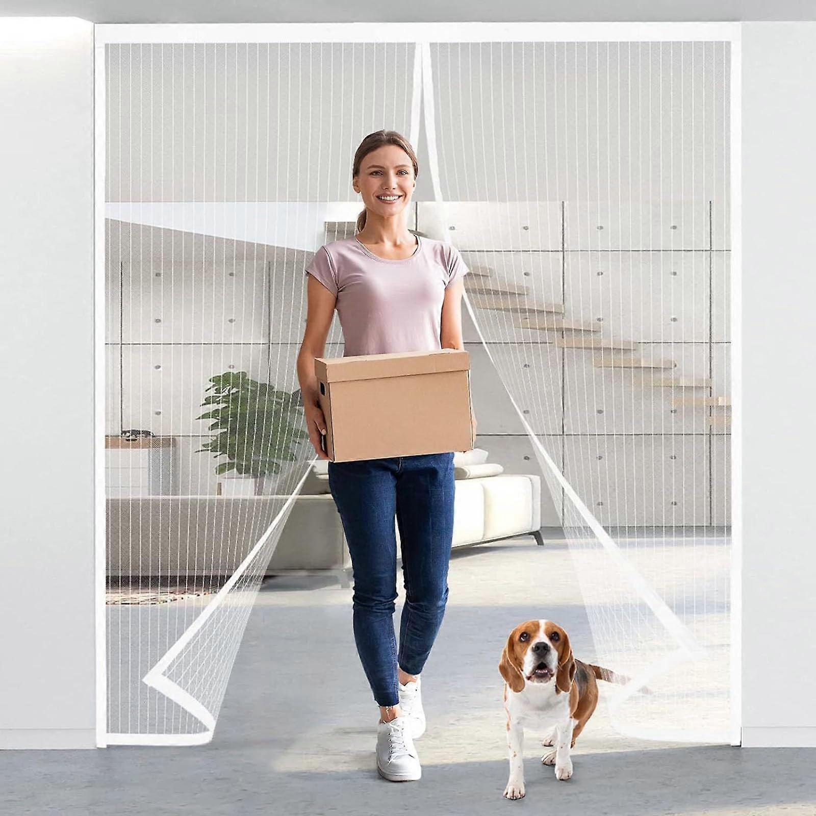 Automatic Closing Magnetic Fly Screen Door for Home (110x210cm) White