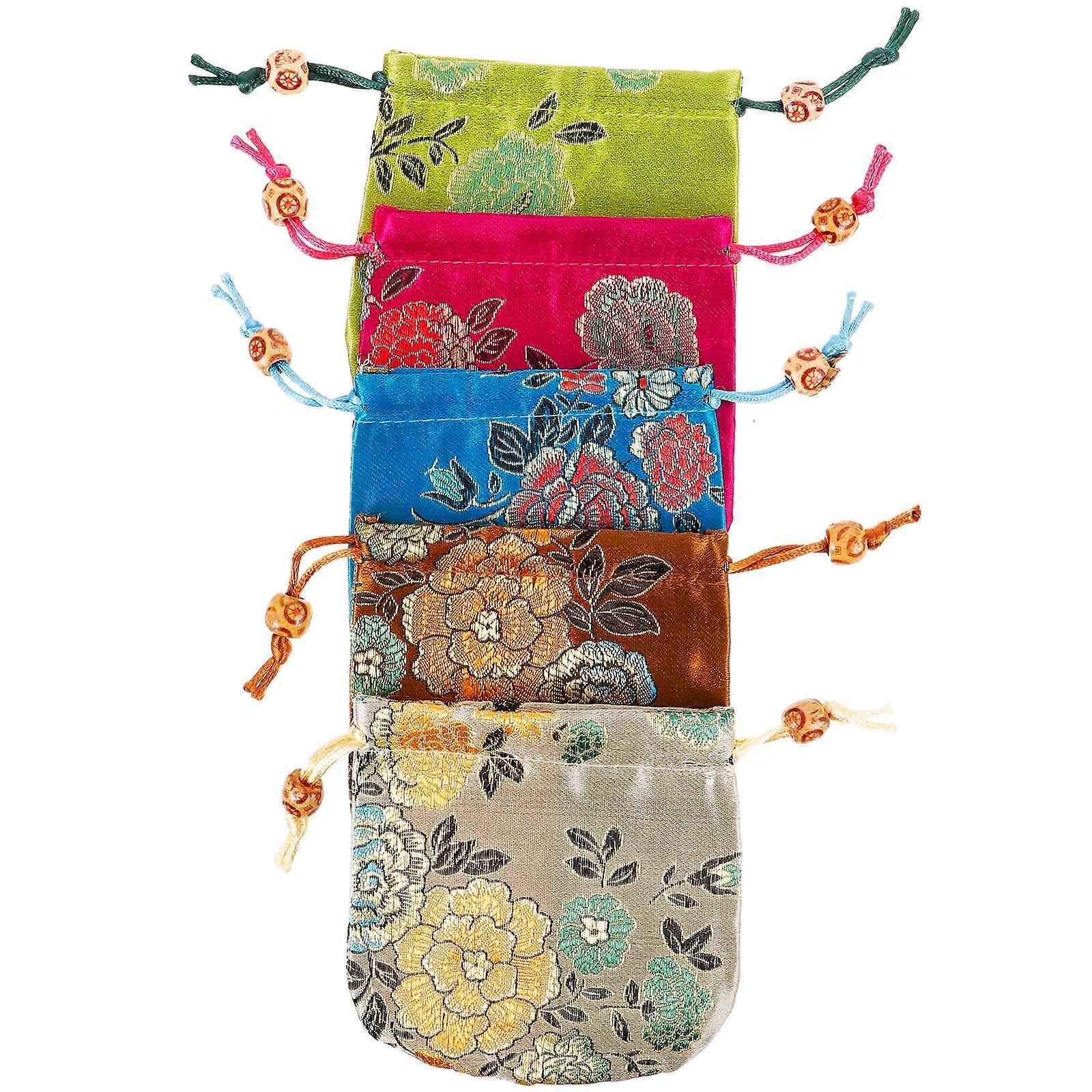 Assorted Color Jewelry Pouch Drawstring Bags for Storage Use 5Pcs Set