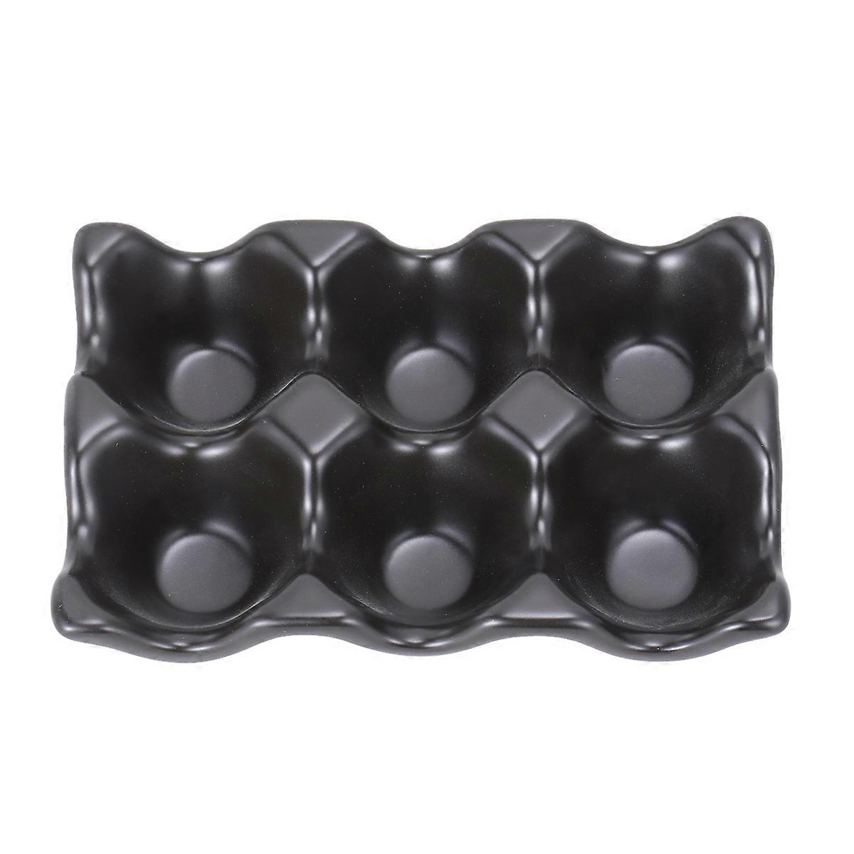 6 Grids Egg Holder Ceramic Anti Slip Egg Box for Refrigerator Shockproof Egg Storage Box Black
