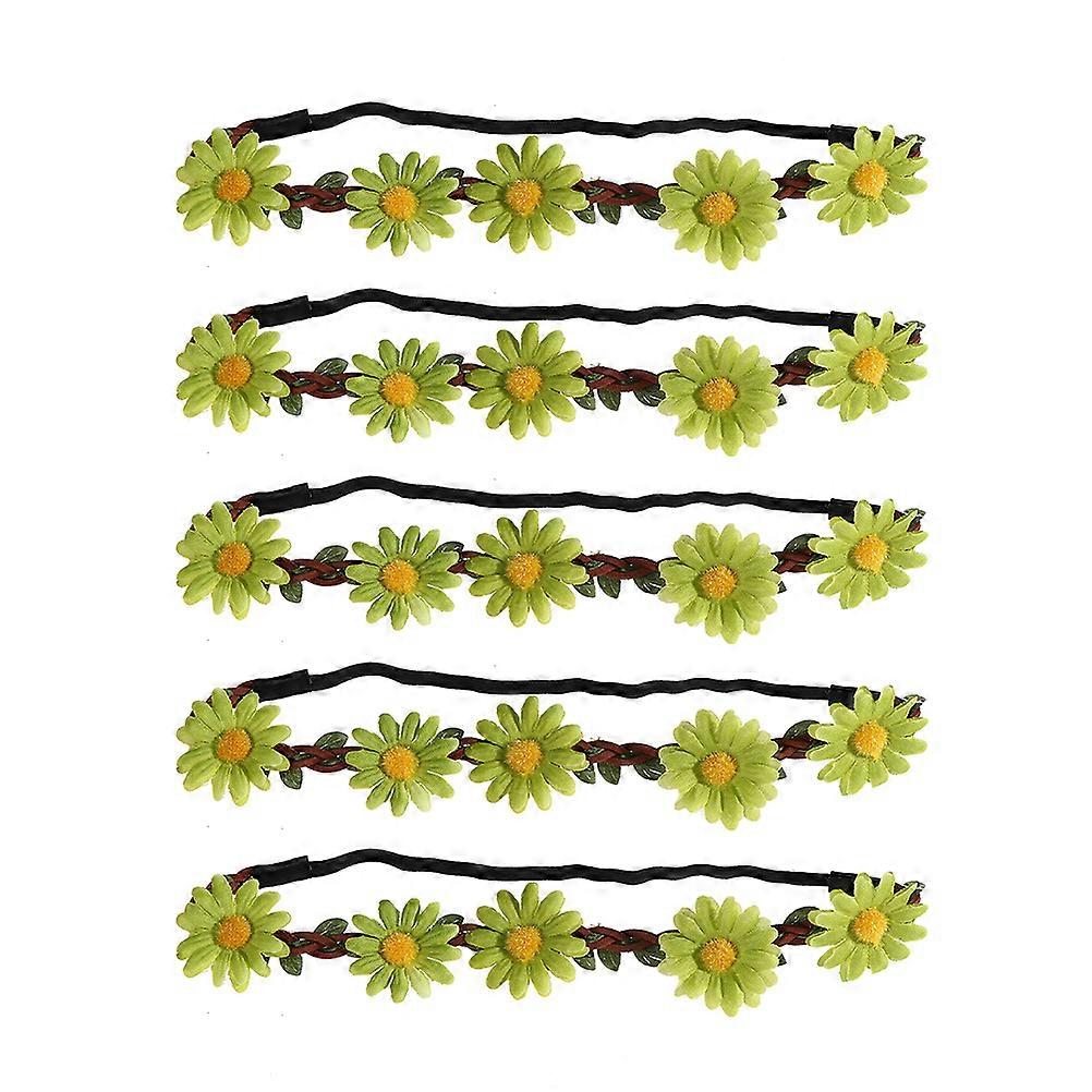 Hawaiian Sunflower Headband with Material Perfect for Decorating and Photo Props Green 5pcs