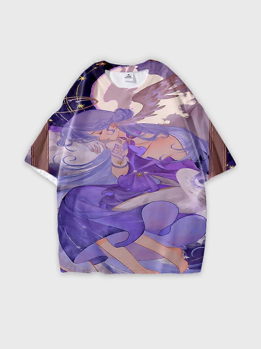 T-shirt round neck Role Pattern loose short sleeve D925