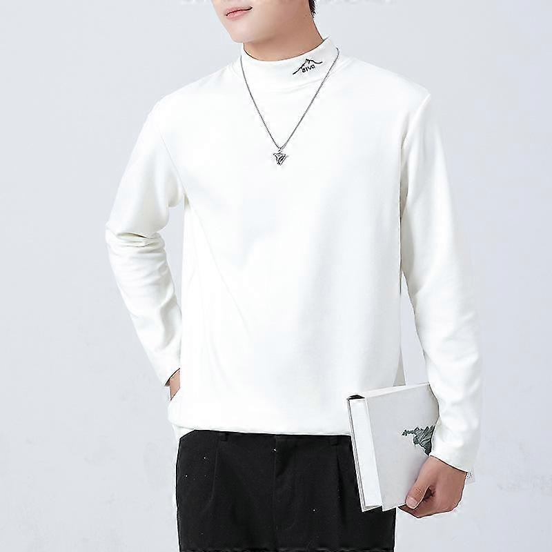 Half High Neck Heating T-shirt for Men, with Added Fat, Enlarged Solid Color, Slim Fit, Long Sleeves, Warm Inner Layer As The Base