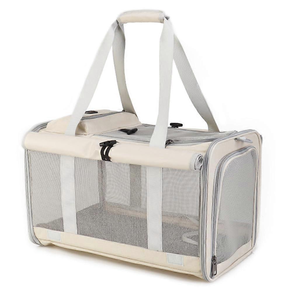 Pet Carrier for Large Cats, Cat Carrier Bag, Portable Foldable with Mesh, Shoulder Straps, Beige