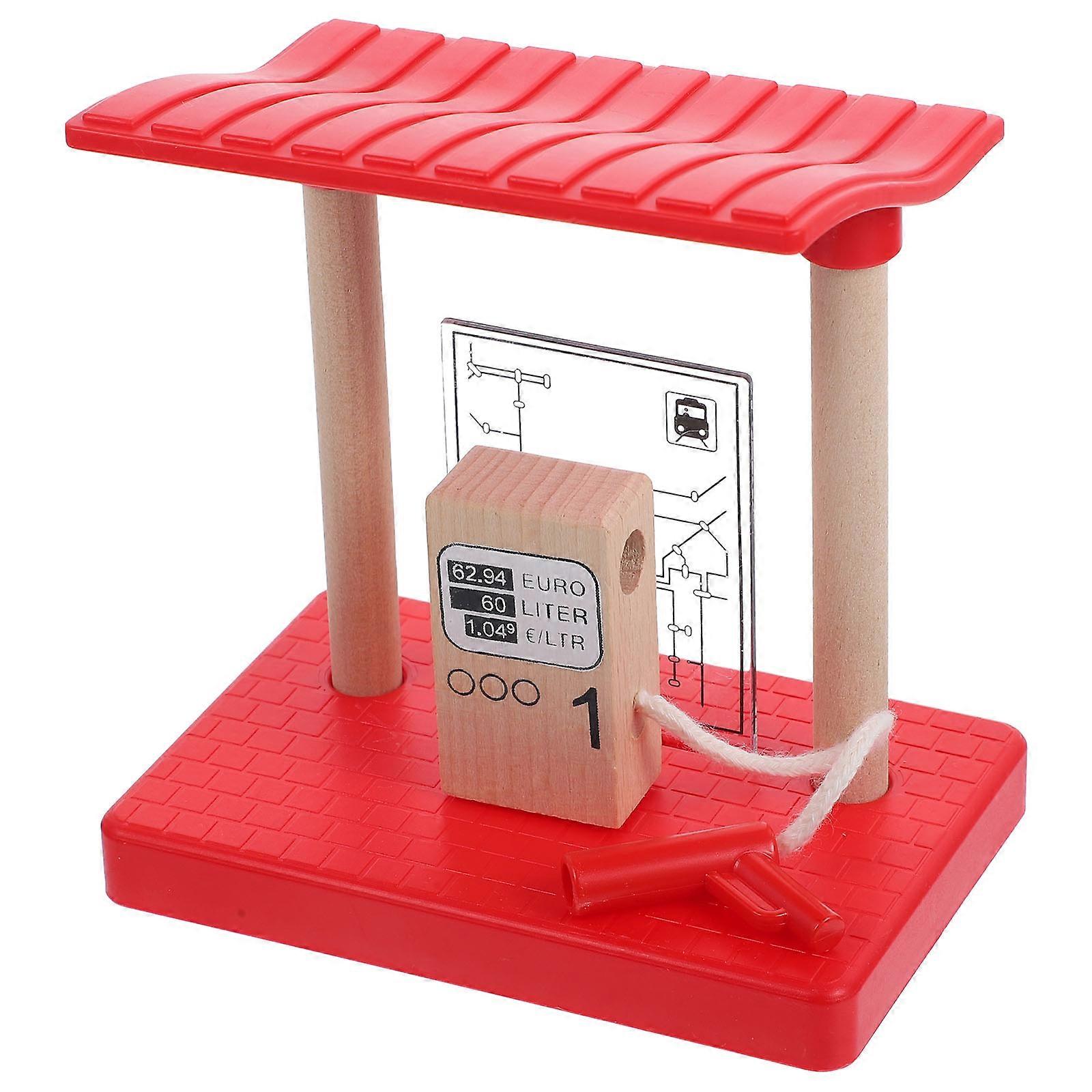 Wooden Train Gas Station Accessory DIY Railway Model Safe Pretend Play Realistic Craftsmanship Educational Toy