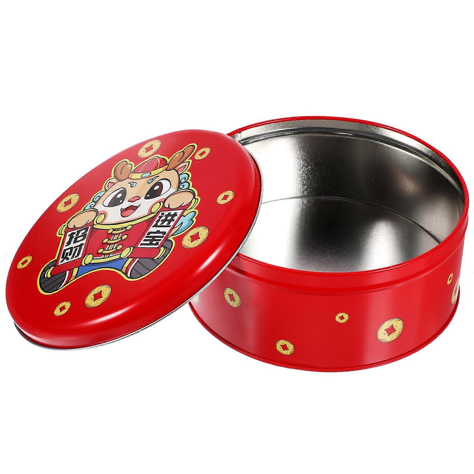 New Year Cookie Tin with Lid for Storage Use Multi Color Tinplate Box Decor 3.5 x 2.8 Inches