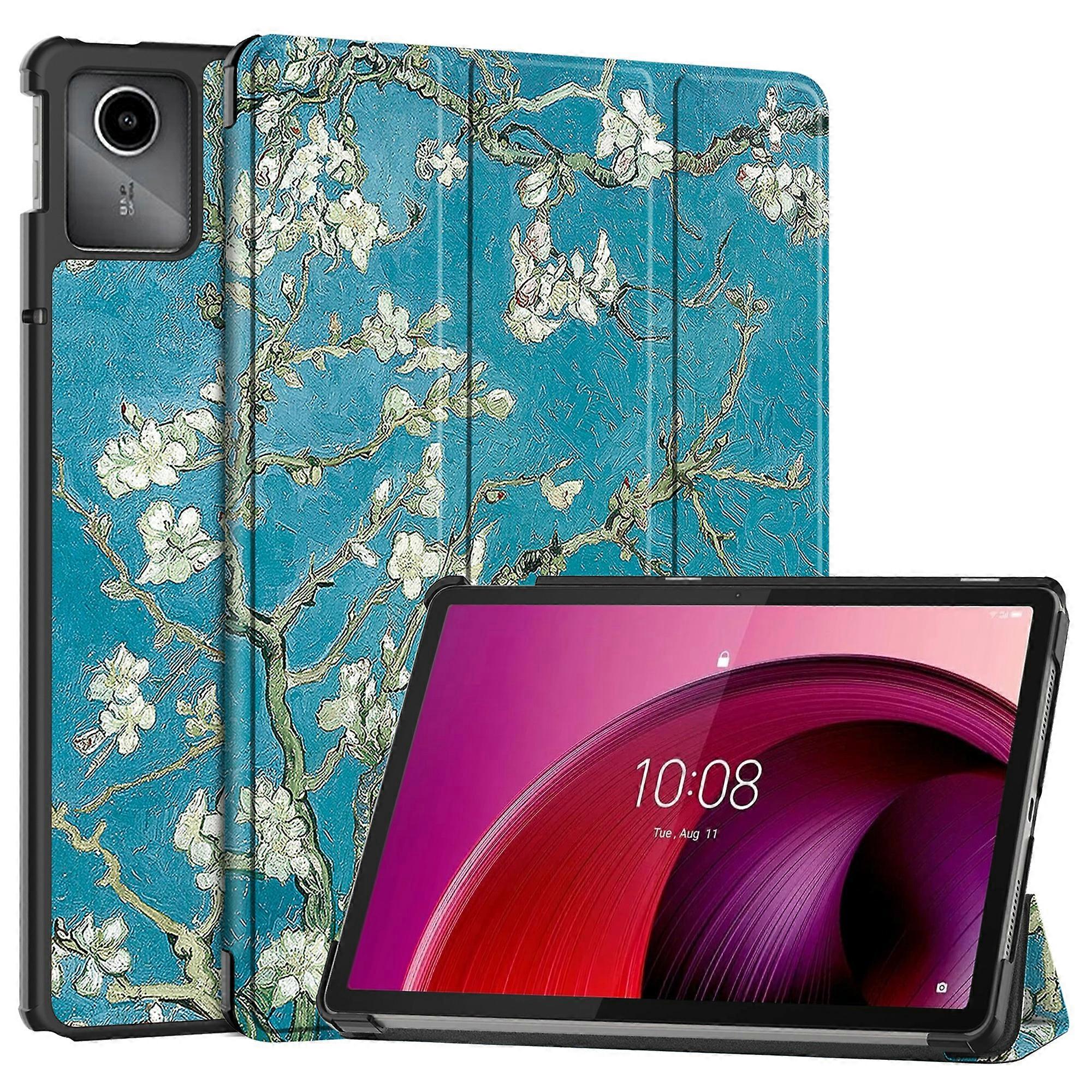 من أجل Lenovo Tab M11 Xiaoxin Pad 11 2024 حالة ثلاثية الطيات حامل نمط طباعة غطاء جلدي لوحي زهر المشمش
