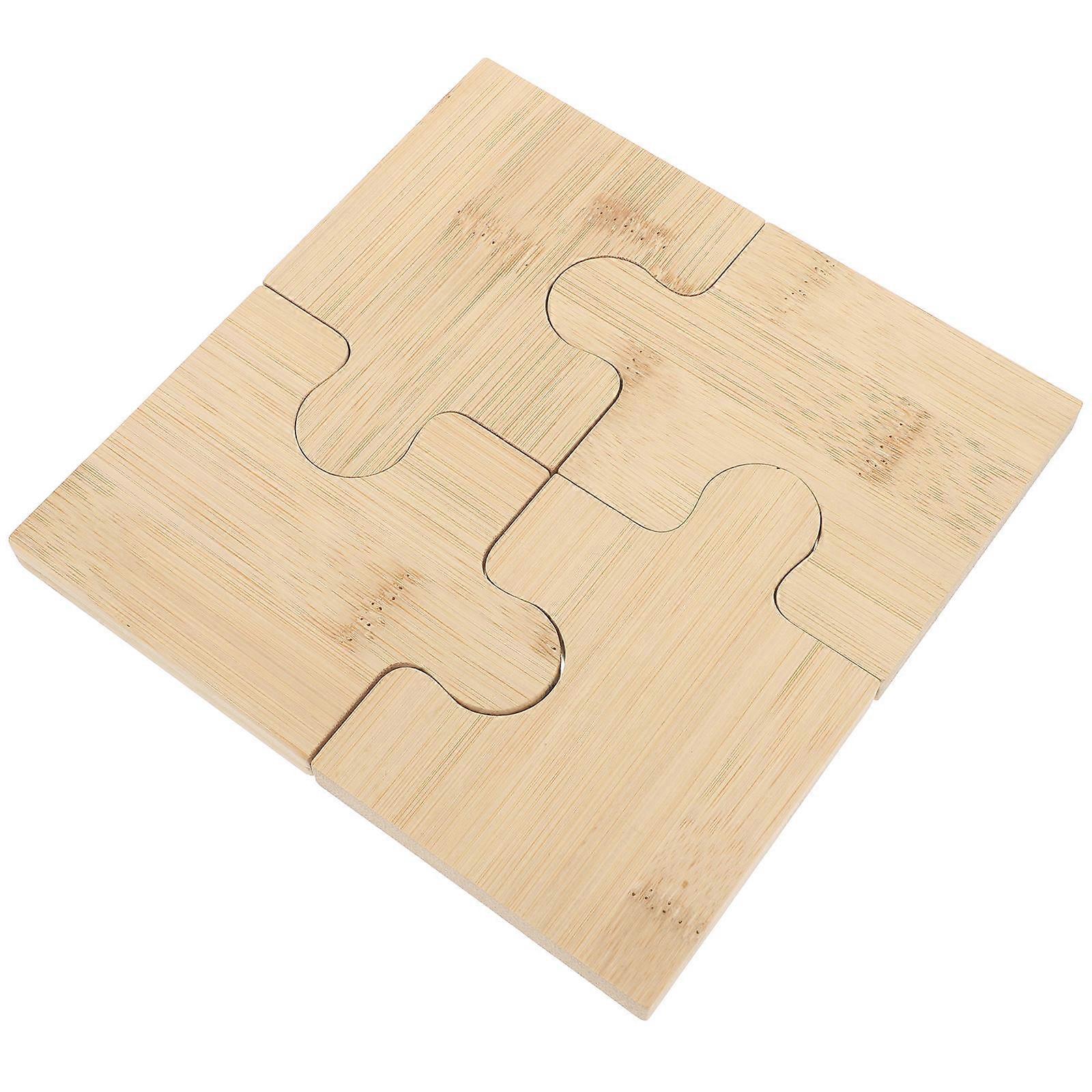Wooden Puzzle Coasters for Home Use Creative Beige Design with Heat Insulation 4 Pieces