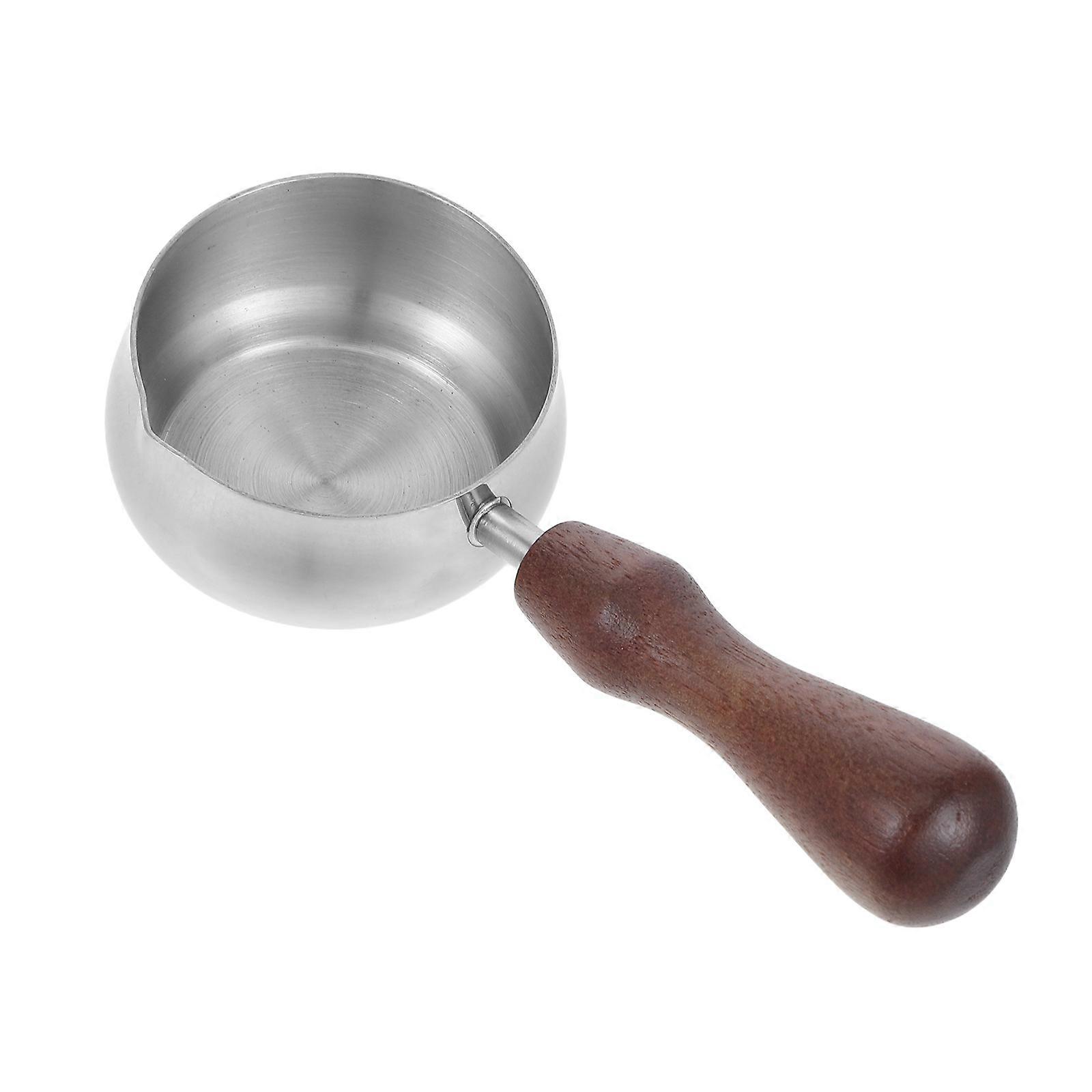 Coffee Equipment Espresso Pouring Cup Versatile Milk Jug Creative Wooden Handle Kitchenware Silver 1Pack