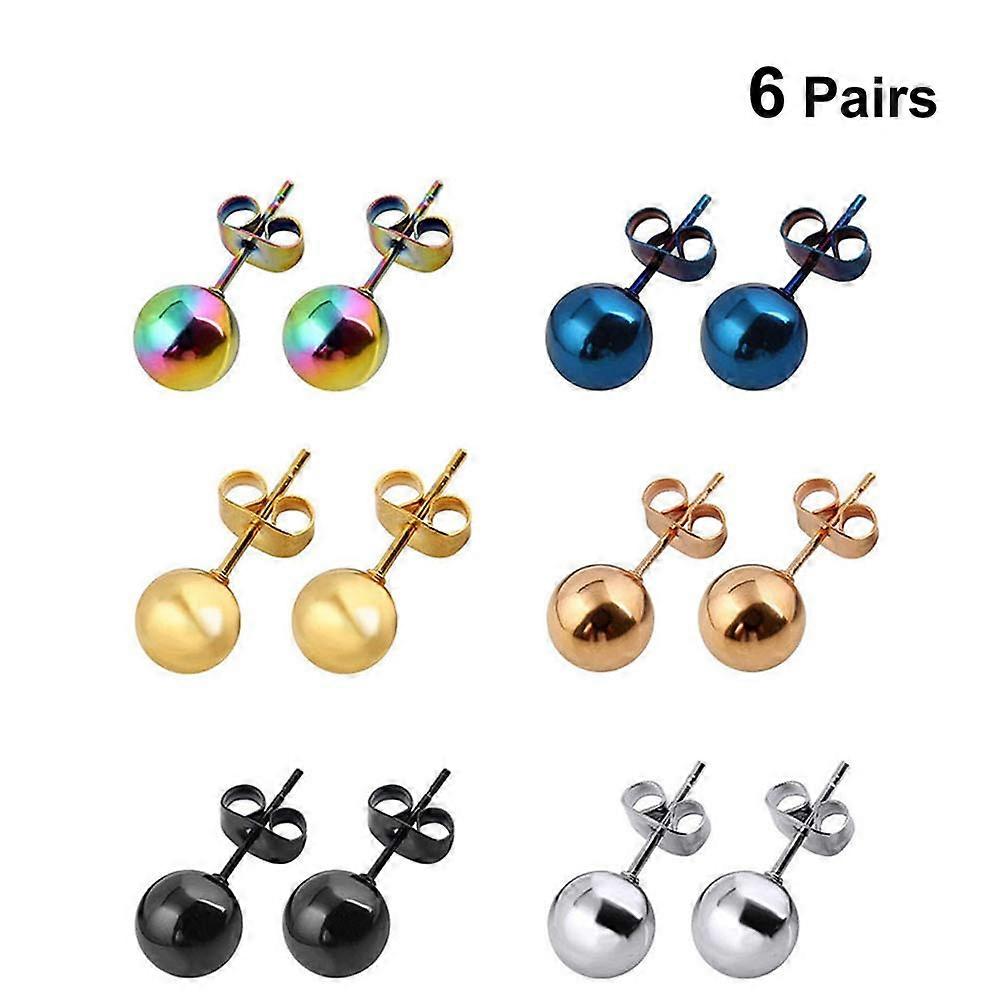 Piercing Jewelry Set Earring Set Assorted Color 1.80X0.40X0.40CM 316L Stainless Steel Daily Use 6 Pairs