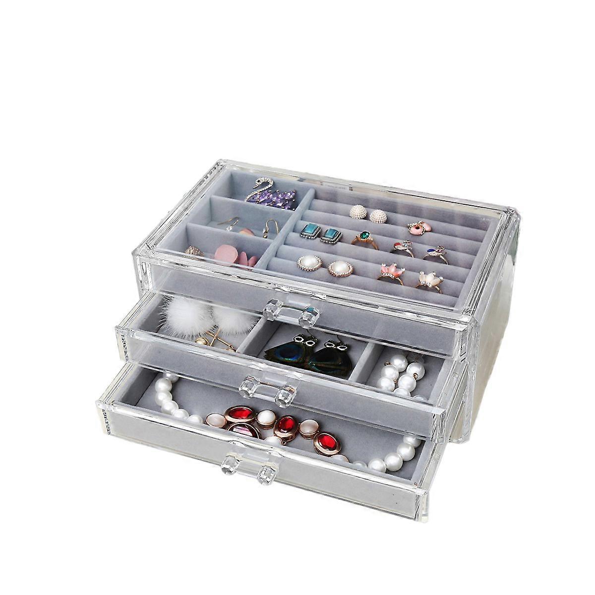 Space Saving Display Drawer Organizer For Cosmetics Jewelry Home Use Clear Acrylic 3 Layer 1Pack