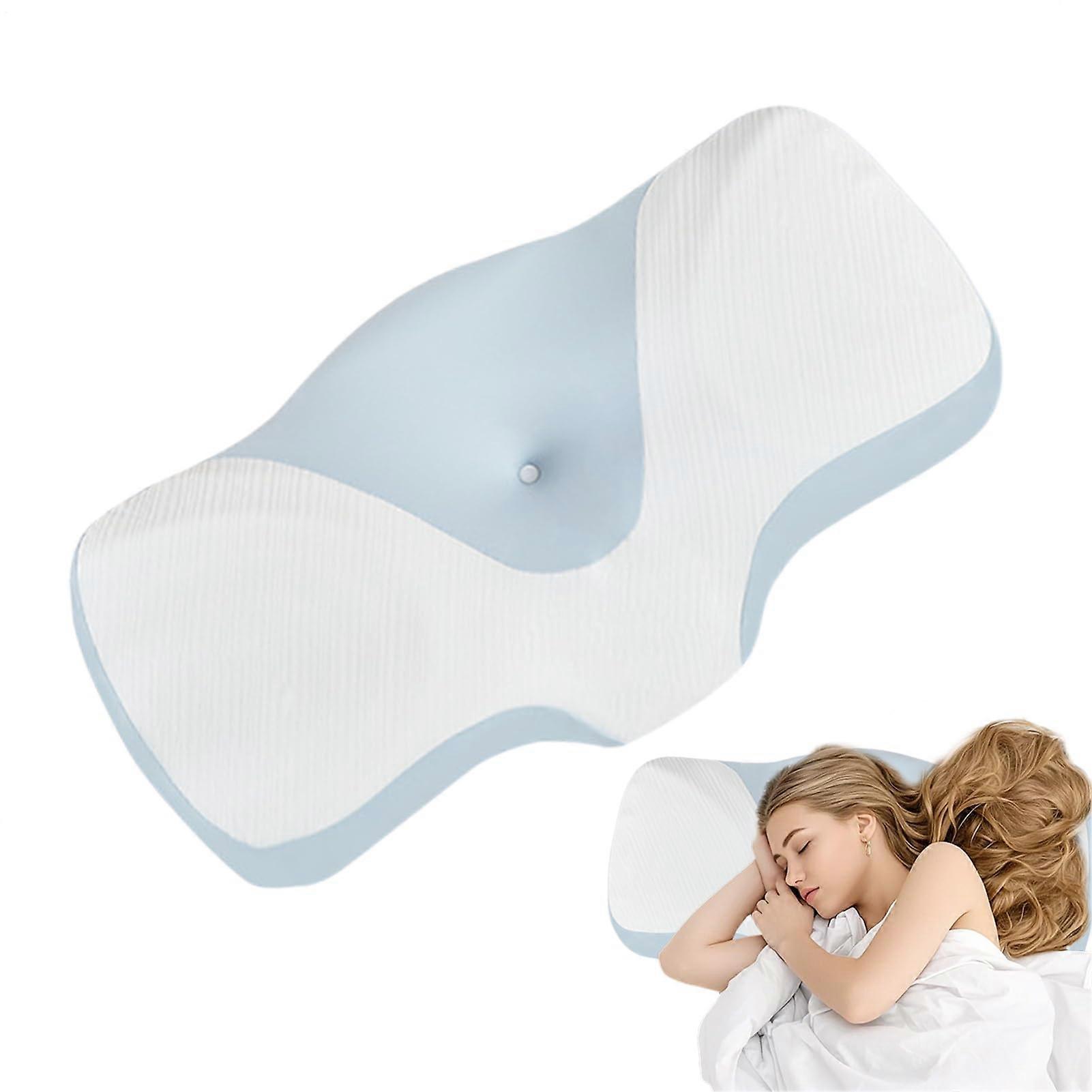 Orthopedic Neck Pillow, Memory Foam Bed Cushion, Breathable Support for Back and Side Sleepers, Blue