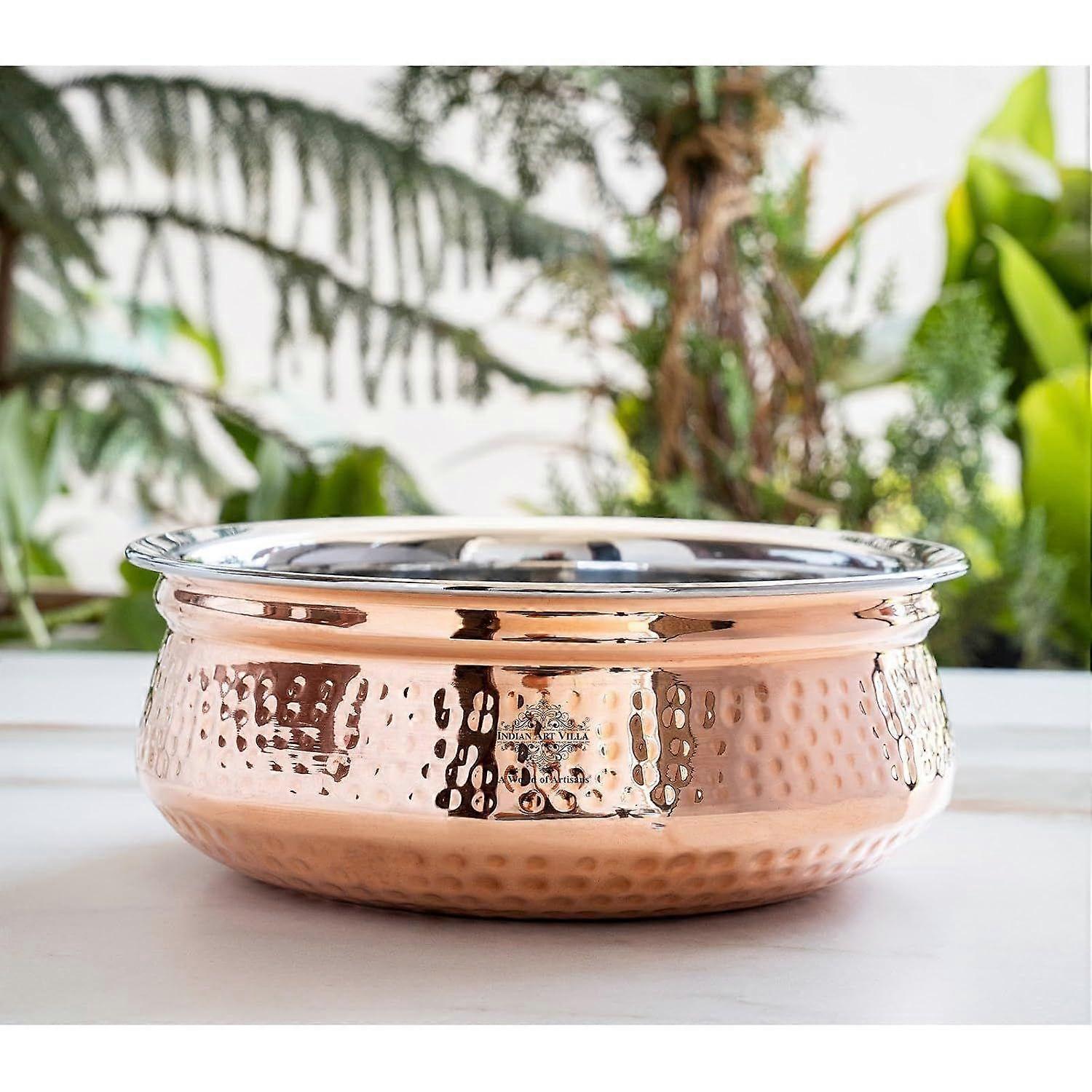 Steel Copper Serving Handi Bowl, Serveware (Brown, Silver, 500 ml )