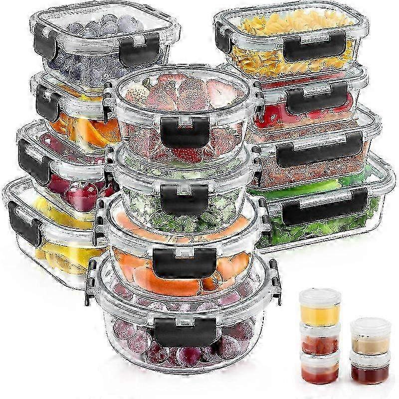 34pcs Glass Food Storage Containers with Lids Set, Airtight Glass Meal Prep Containers (17 Containers & 17 Lids), Leak Proof