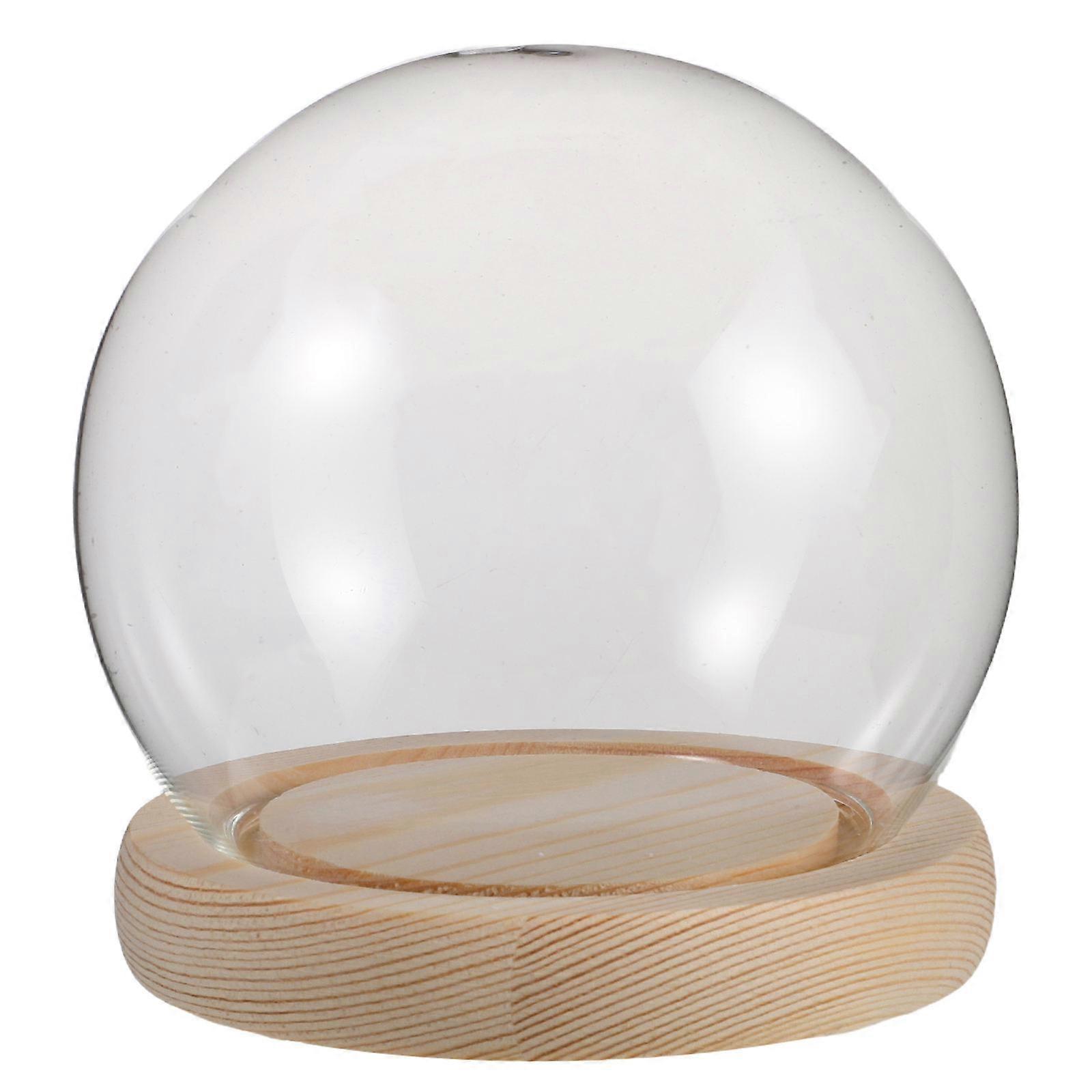 Transparent Glass Dome Display Cloche with Wooden Base – Dustproof Showcase for Preserved Flowers, Clay Models & Keepsakes – Round Glass Cover for