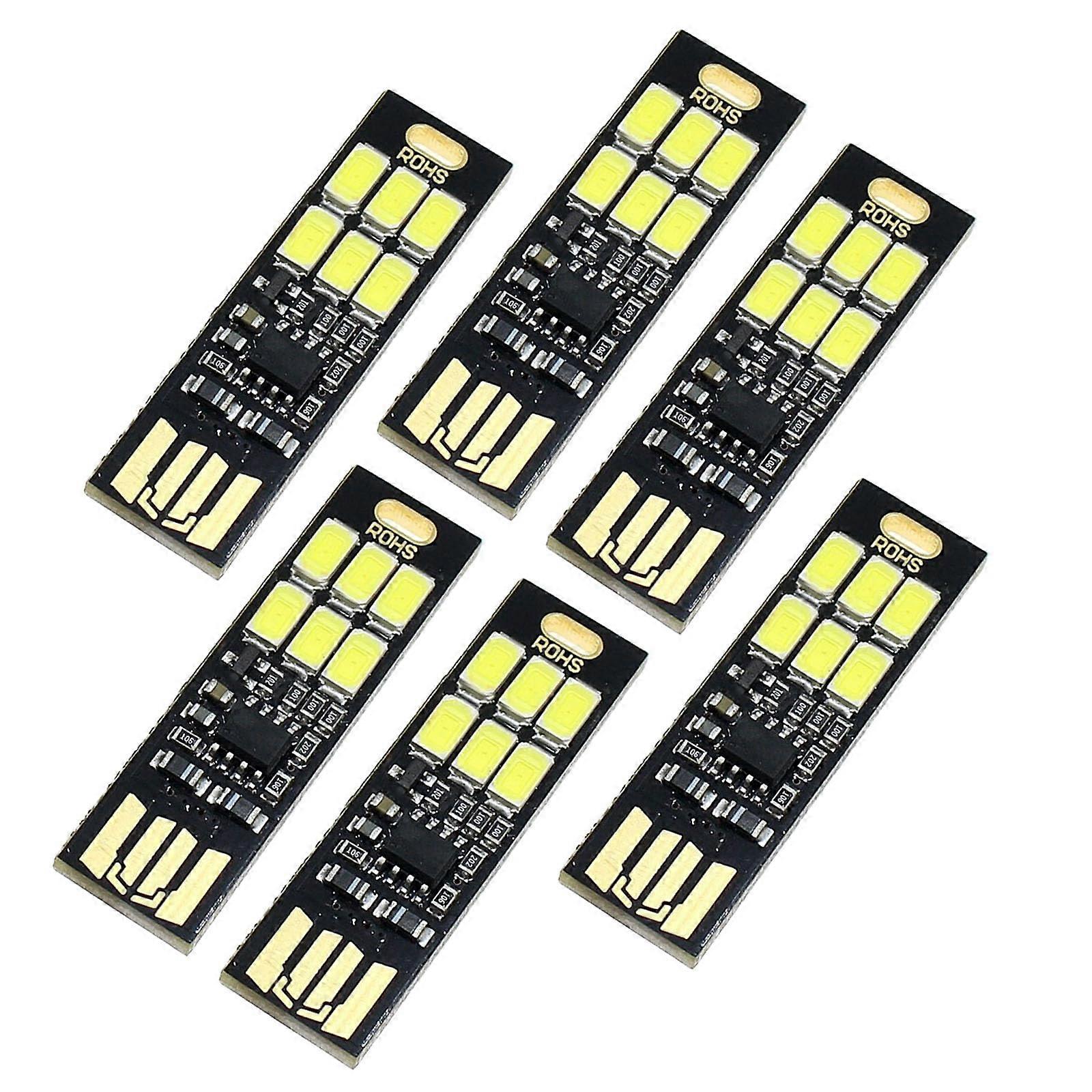 Pack of 6 USB LED Stick, Super Bright, UltraThin Key Chain, Touch Stepless (Cool White)