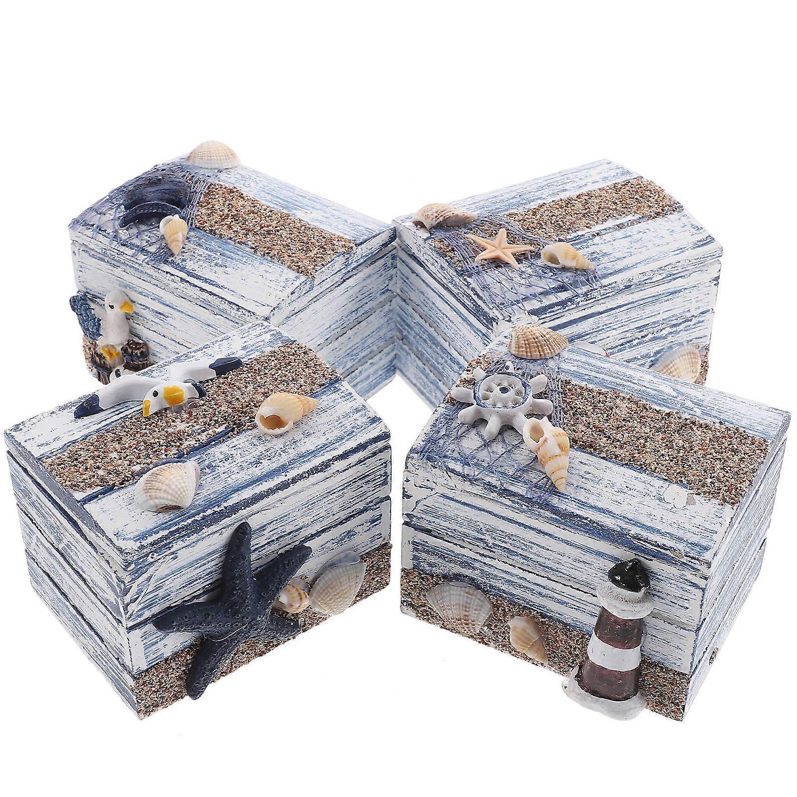 ユニークなジュエリーボックス海をテーマにしたジュエリーケースホームホテル木製樹脂マルチカラー装飾用4個