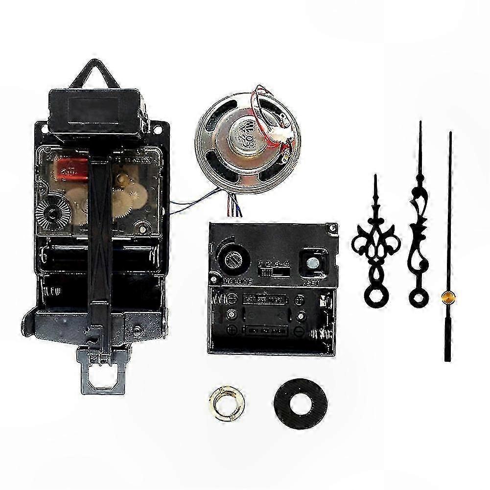 Black Quartz Pendulum Clock Movement with Music Box Speaker, Battery Operated Melody Mechanism