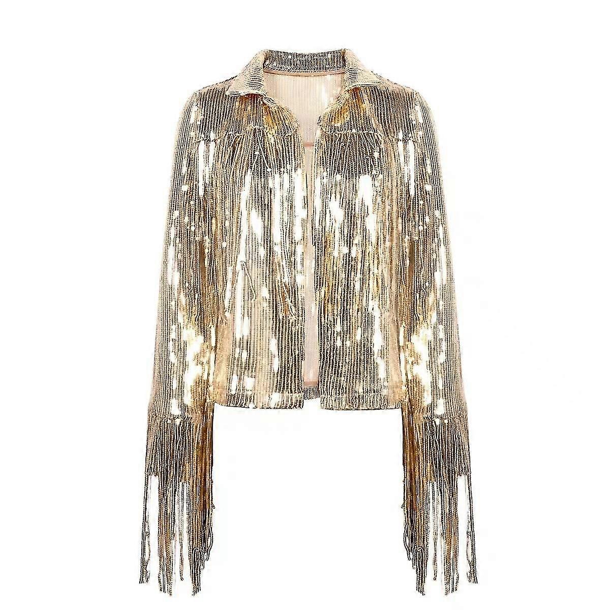 Women's Sequin Jacket With Tassel, Metallic Shiny Cardigan