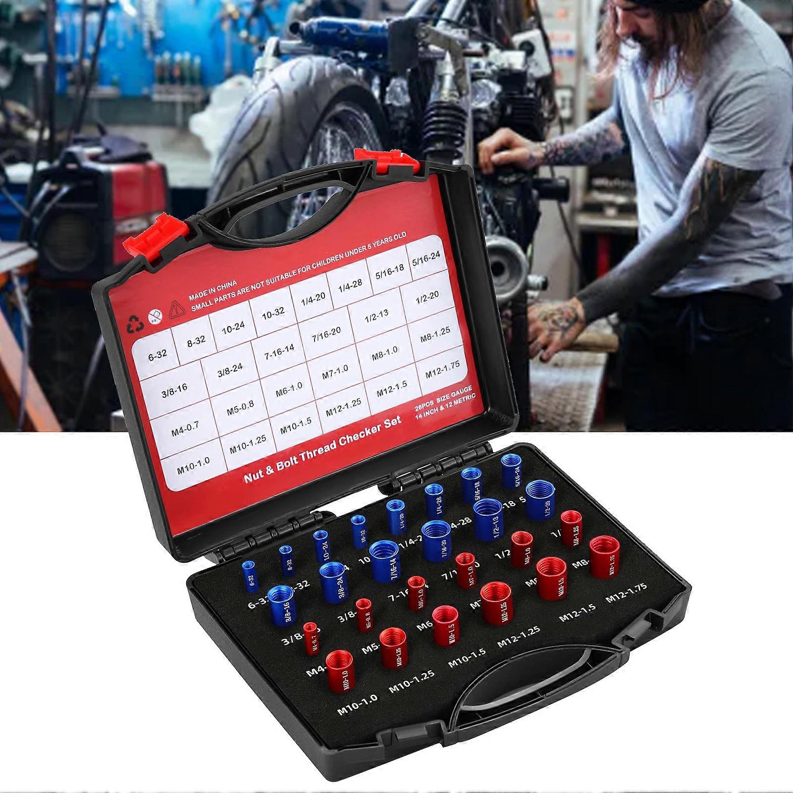 26Pcs Nut and Bolt Thread Checker Nut Bolt Thread Size Identifier Gauge Tool for Measurement 