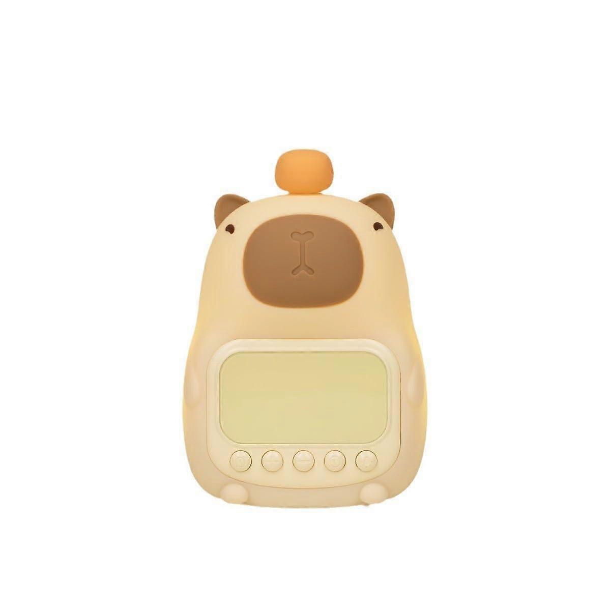 Night Light Digital Clock for Kids Capybara, PlugIn Alarm, Gentle Glow, 10.6 x 9.8 x 15.4 cm, Khaki