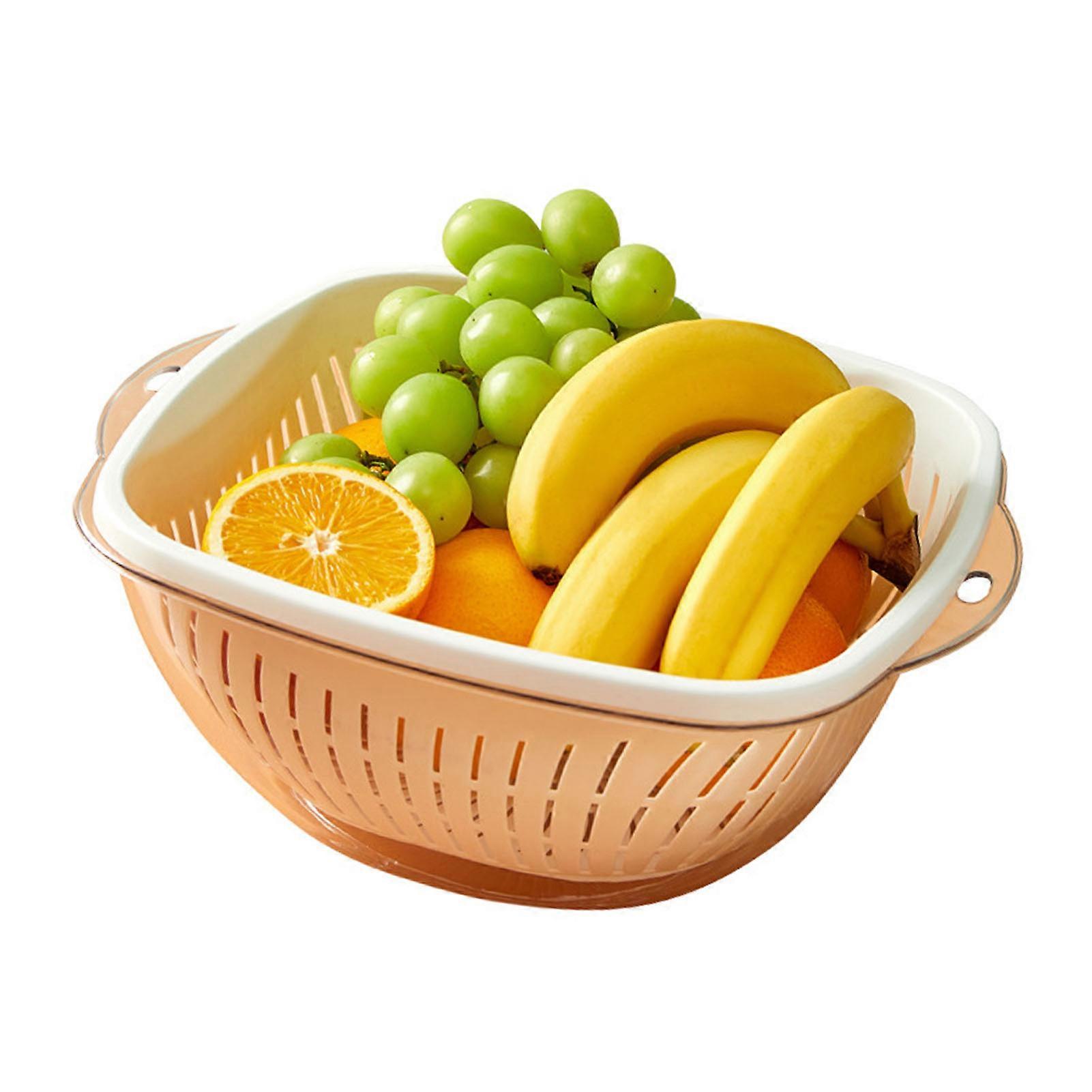 Fruit Drain Basket Double Layer White PET Strainer 350g Lightweight