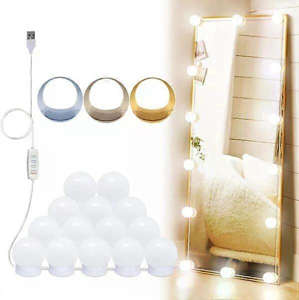 14-bulb vanity light, flicker-free, adjustable color temperature and brightness