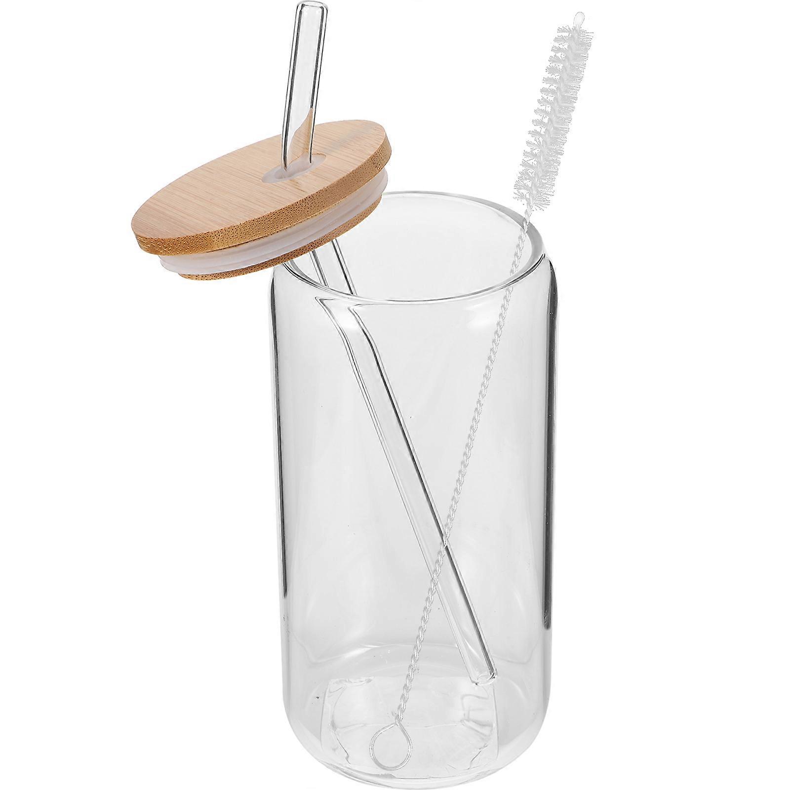 Glass Cup Drinking Cup With Lid And Straw For Office Use Clear Appearance 15.00X7.00X7.00CM Hot And Cold Beverage Holding 1 Set