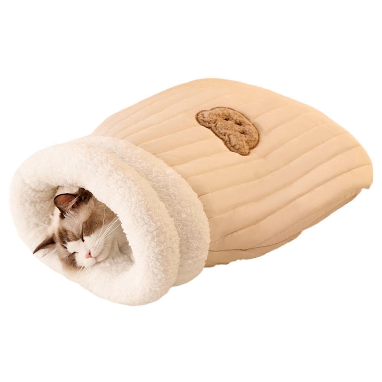 Cat Sleeping Bag Cave Style Cat Bed, Size M, Light Brown, Soft and Comfortable, Easy Access for Cats and Small Dogs
