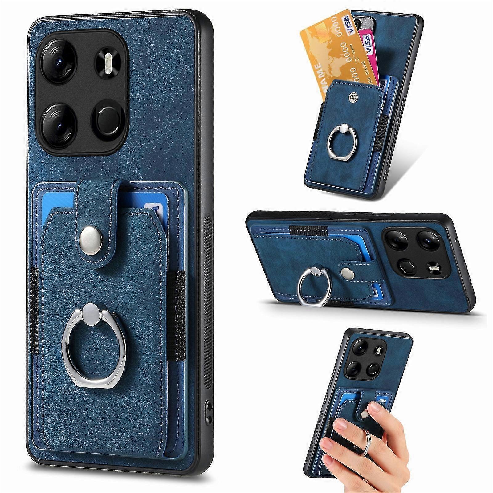 Retro Skin-feel Ring Multi-card Wallet Phone Case For Tecno Spark GO 2023 2025