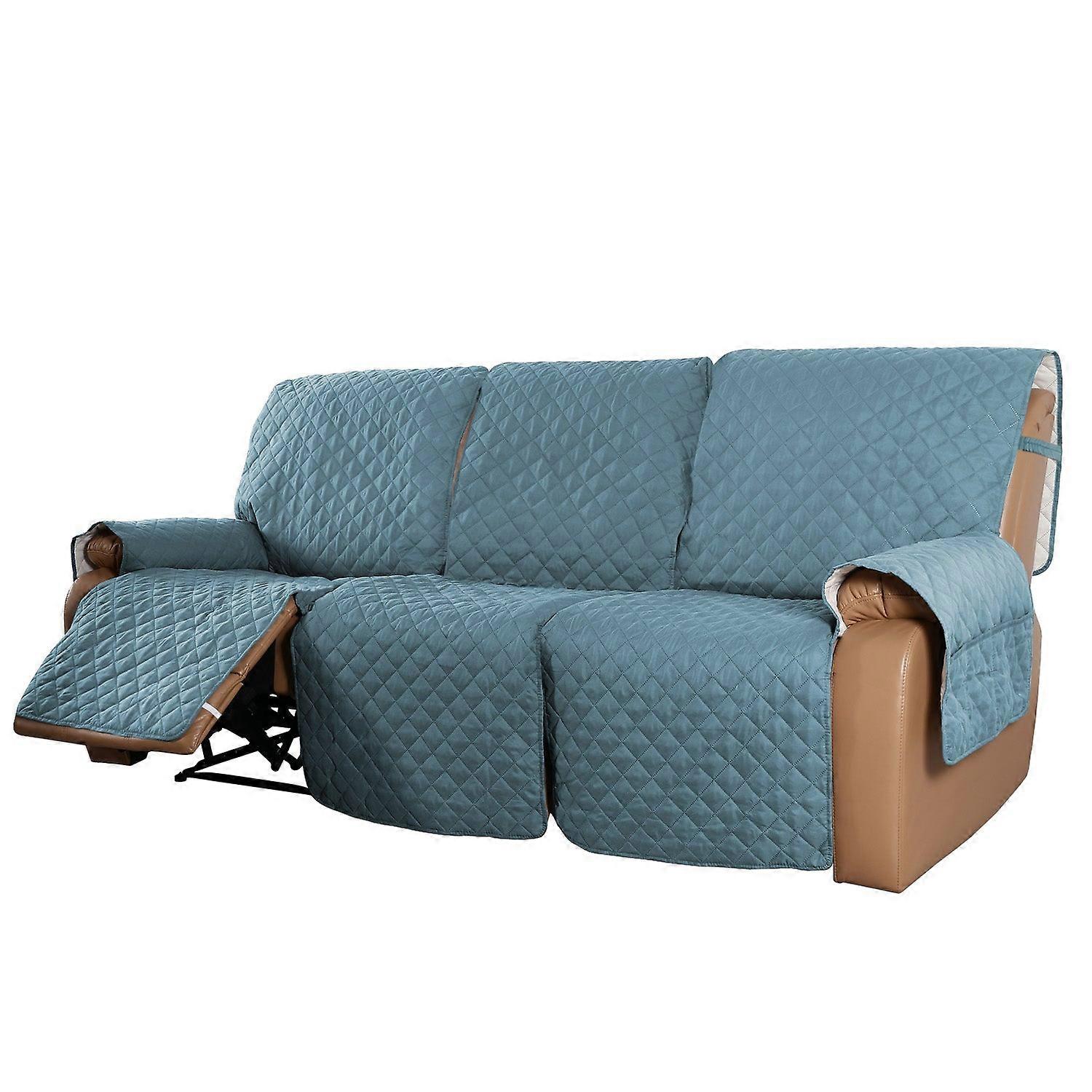 Recliner Sofa Cover With Pocket, Slipcovers Reversible Washable Elastic Adjustable Strap For Home(3 Seater, Stone Blue)