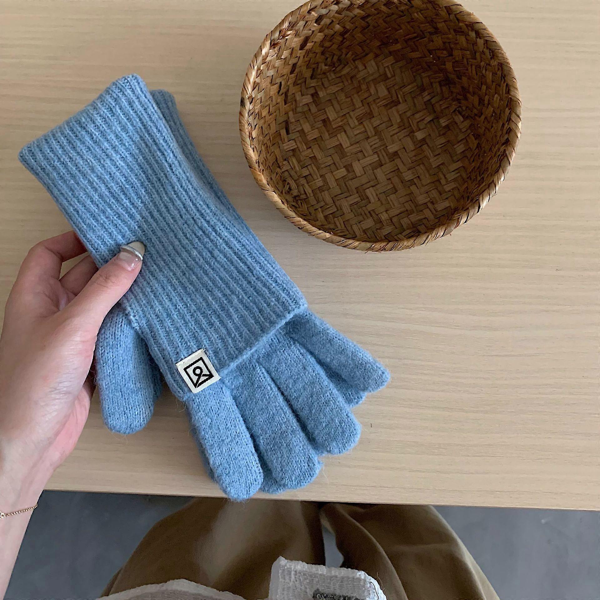 Ins style two-wear wool gloves women's winter warm soft glutinous touch screen cold-proof long knitted gloves