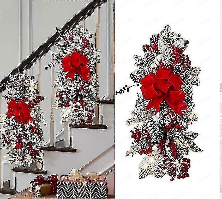 2025 The Cordless Prelit Stairway Swag Trim Christmas Wreaths Front Door Holiday Wall Window Hanging Ornaments Xmas Dcor