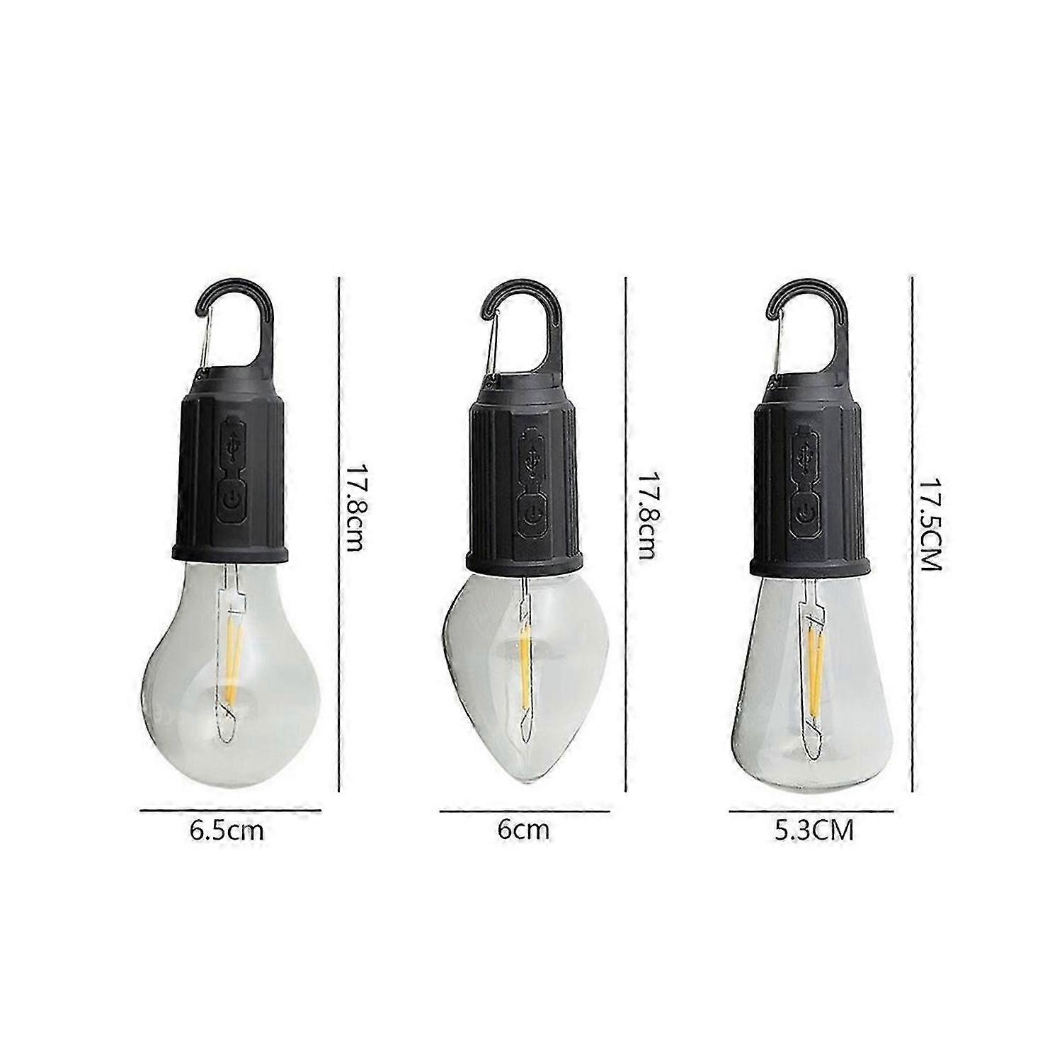 Outdoor LED String Light with Hook 400MAh Type-C USB Bulb 3 Modes Waterproof Camping Lantern Hanging