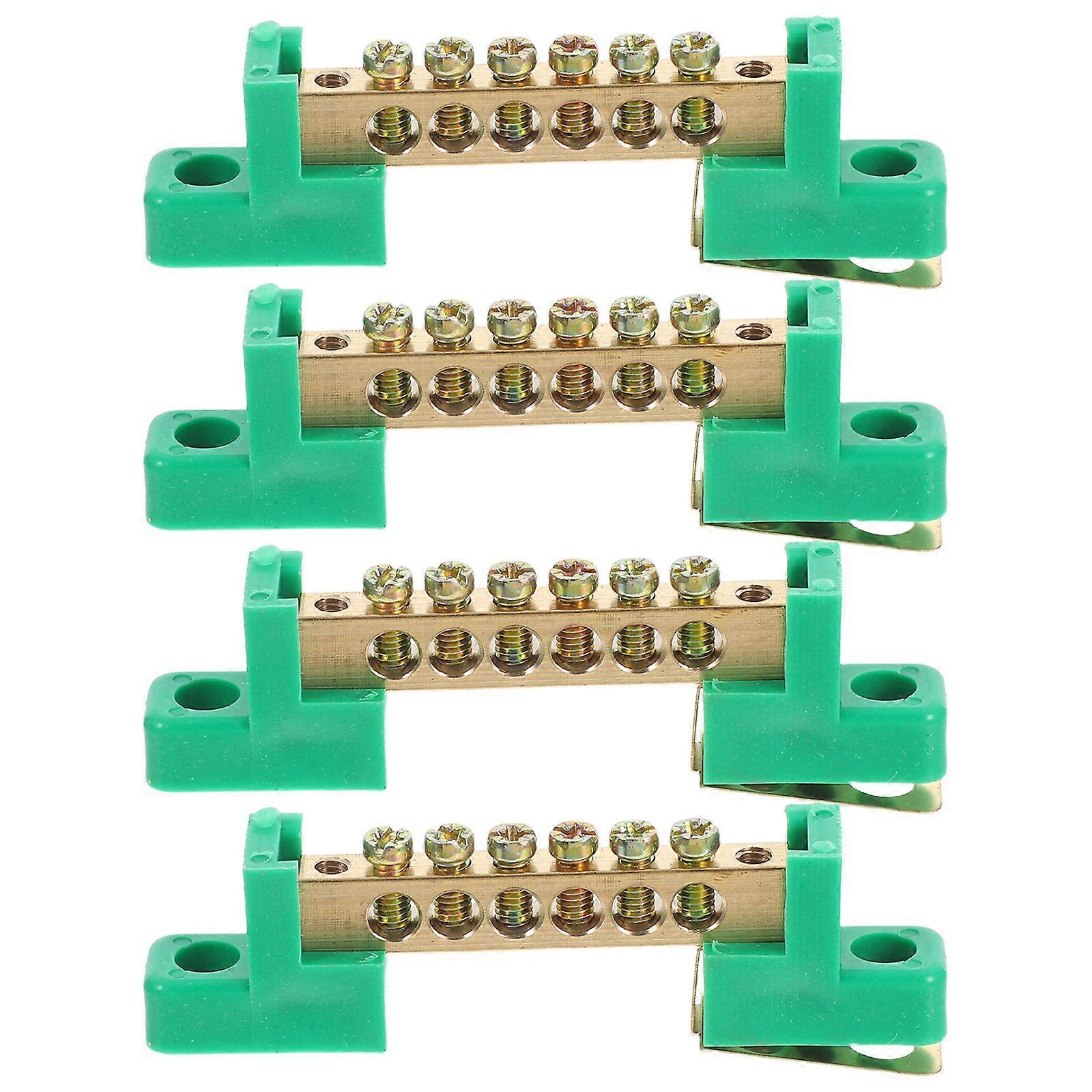 4pcs Ground Bus Bar: 6 Positions Copper Bus Bar Terminal Block For Electrical Grounding - High Conductivity Copper Strip For Distribution Box