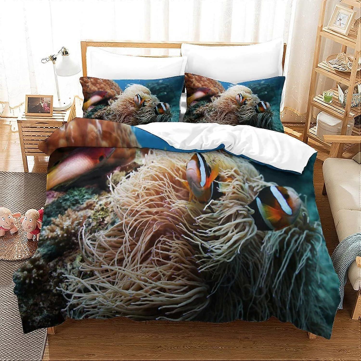 t393 Underwater World Duvet Set Set of 3 Pcs Bedding Quilt Cover Exquisite Comfortable Super Soft And Hypoallergenic with Pillowcase Suitable for Chil