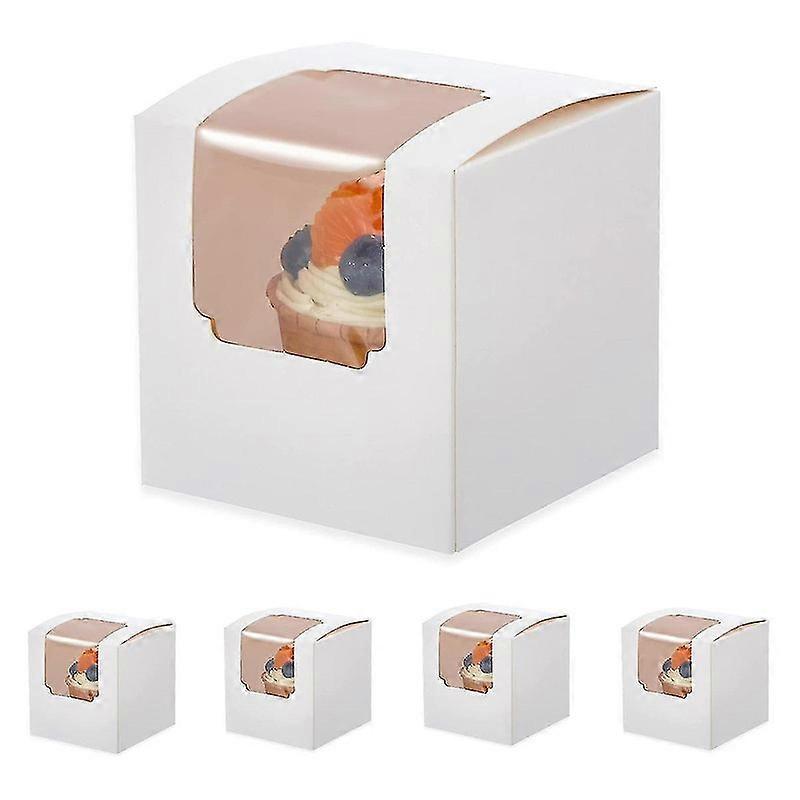100pcs White Cupcake Box Individual With Insert, Small Single Favor Pastry Treat Boxes With Clear W