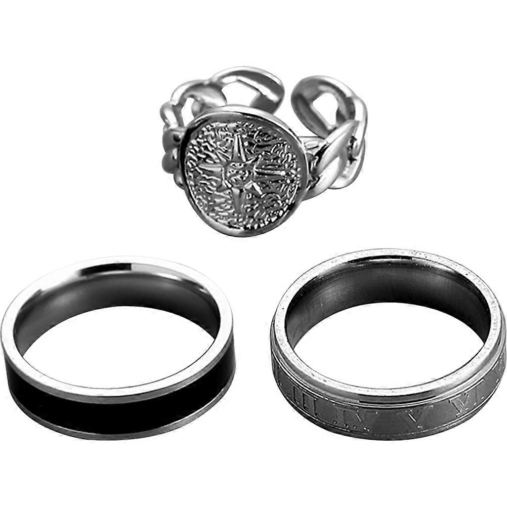 Silver Open Adjustable Punk Rings for Men 1Set Statement Sun Ring