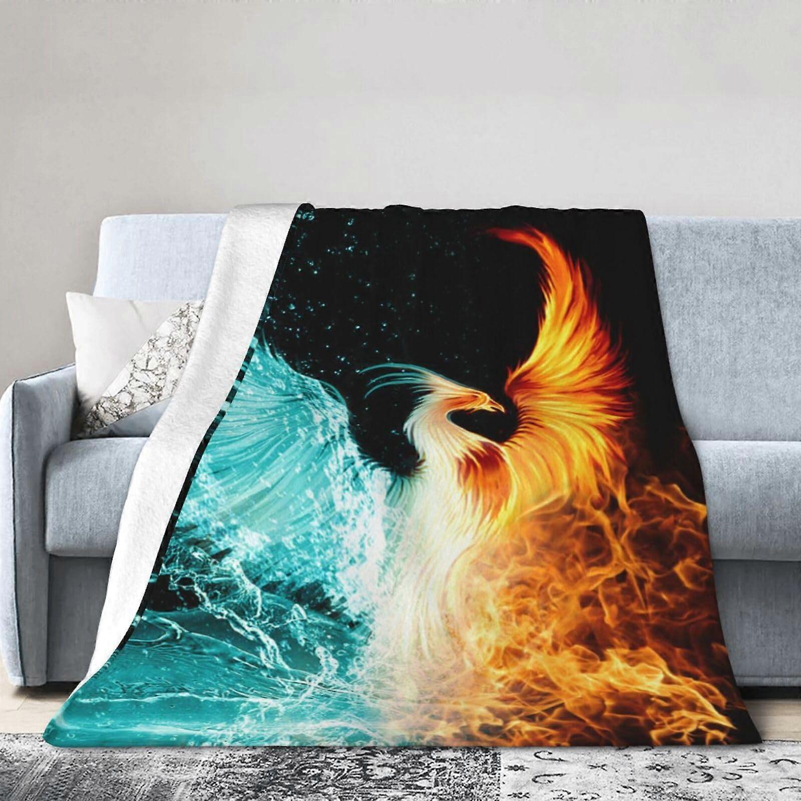 Fire and Water Phoenix Printed Soft Facial Blanket Plush Travel Blanket Four Seasons Warm Blanket