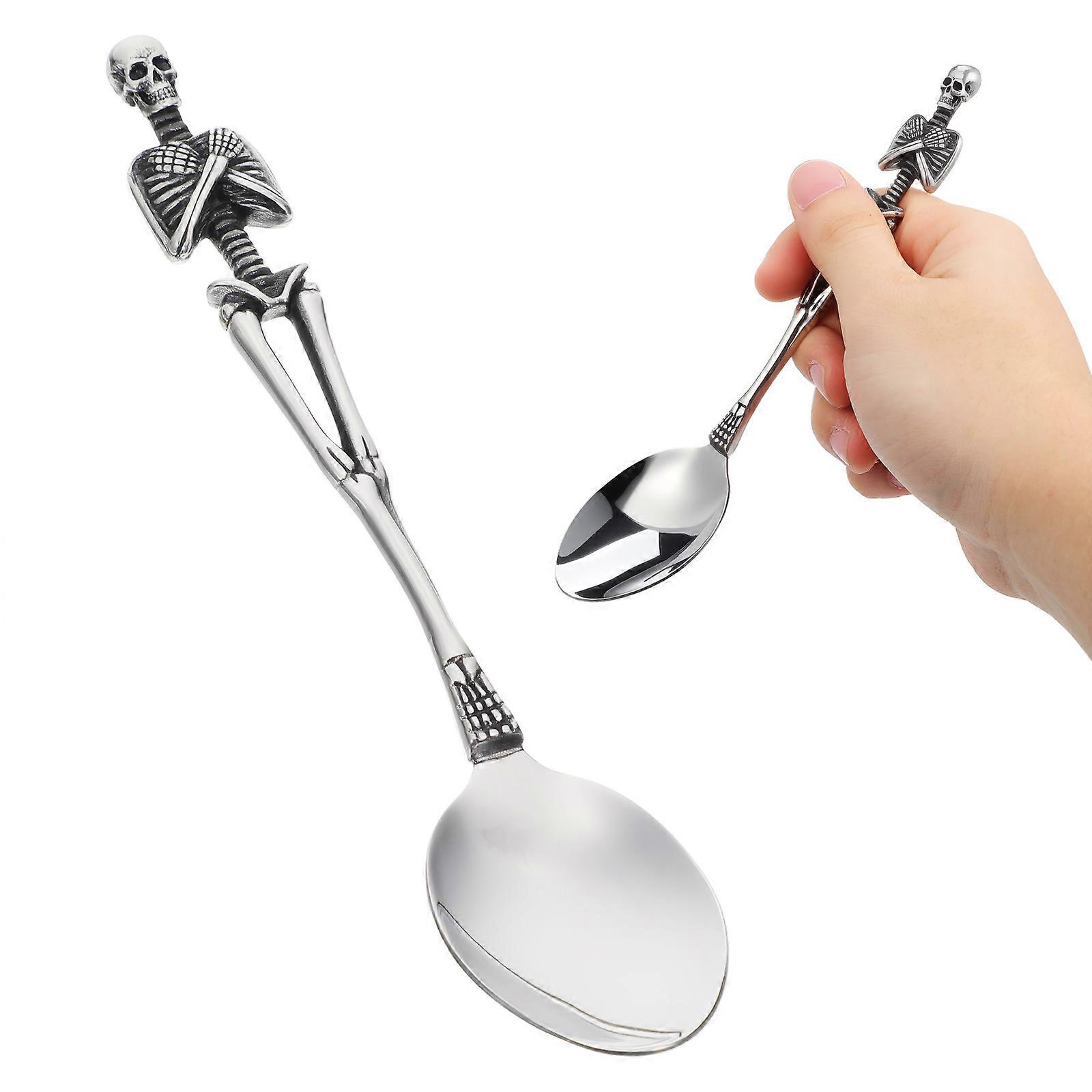 Halloween Spoon Tableware for Kitchen Use 3Pcs Silver Skeleton Cutlery