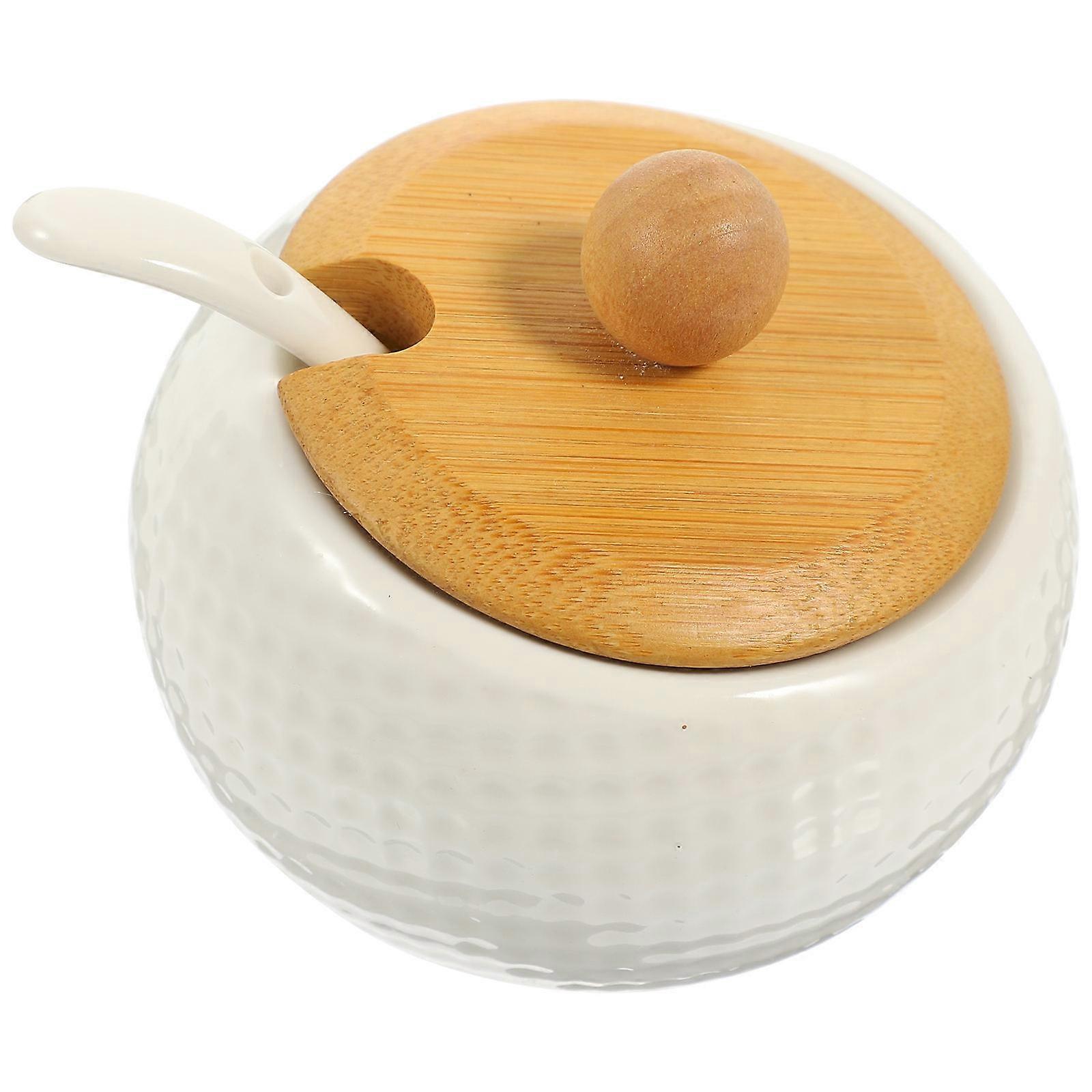 Kitchen Spice Container Ceramic Jar With Lid And Spoon For Restaurant Dining 3 Sets