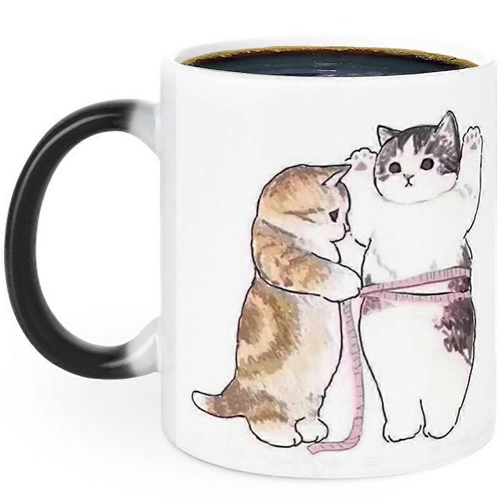 Black Ceramic Coffee Mug with Cat Pattern Color Changing Mug for Home Use 2Pcs