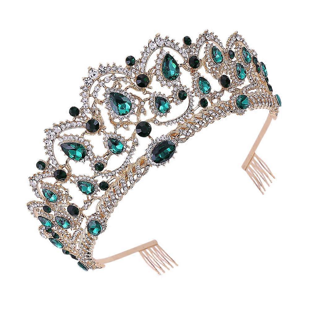 Baroque Crown 1Pcs Green Featuring Secure Combs for Bridal Wedding