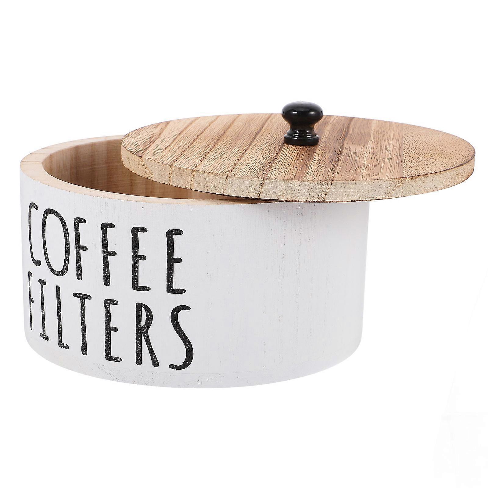 Coffee Filter Storage Container with Lid for Kitchen Use Wood Rustic Holder 1 Piece