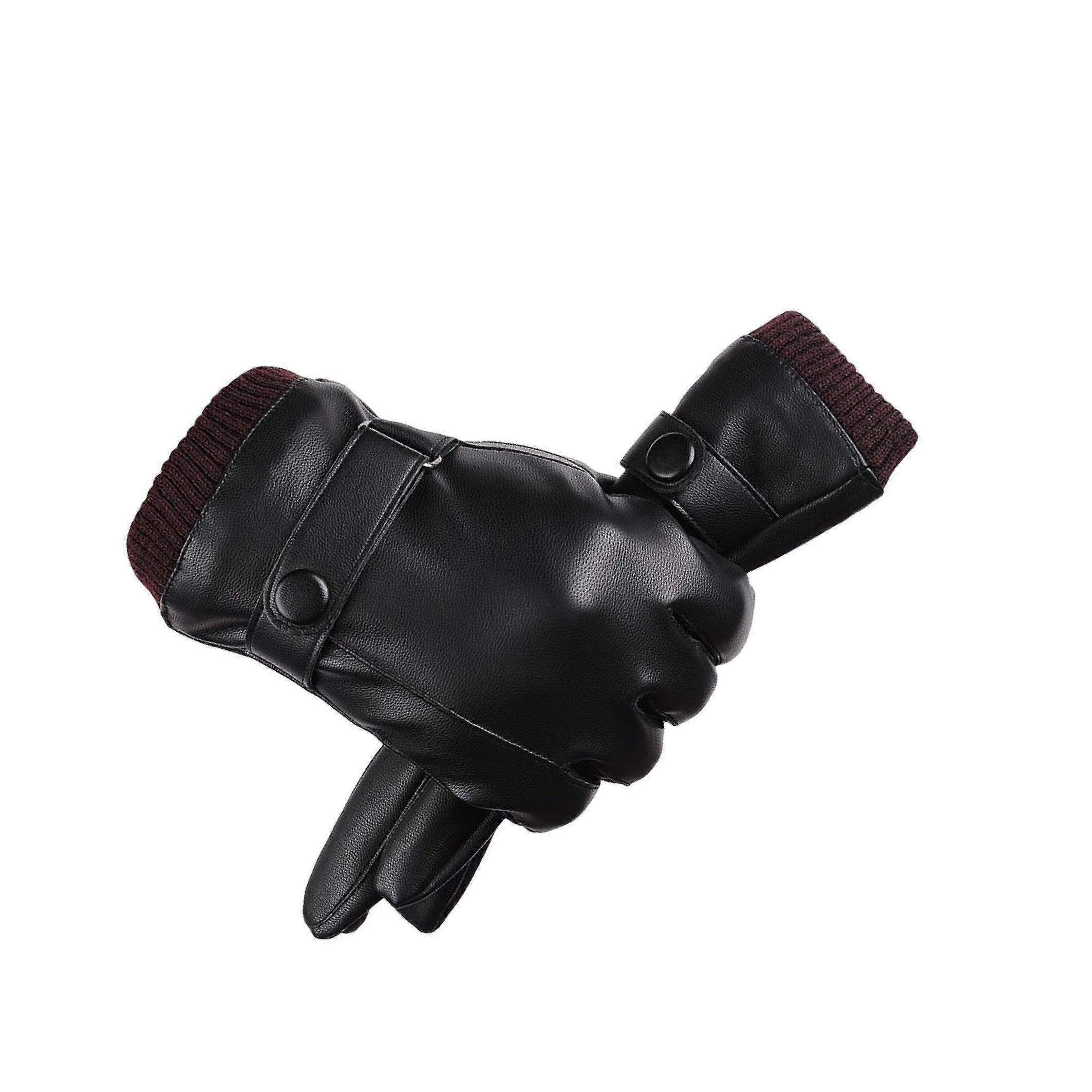 Men Winter Gloves PU Leather Windproof Touchscreen Texting Typing for Riding